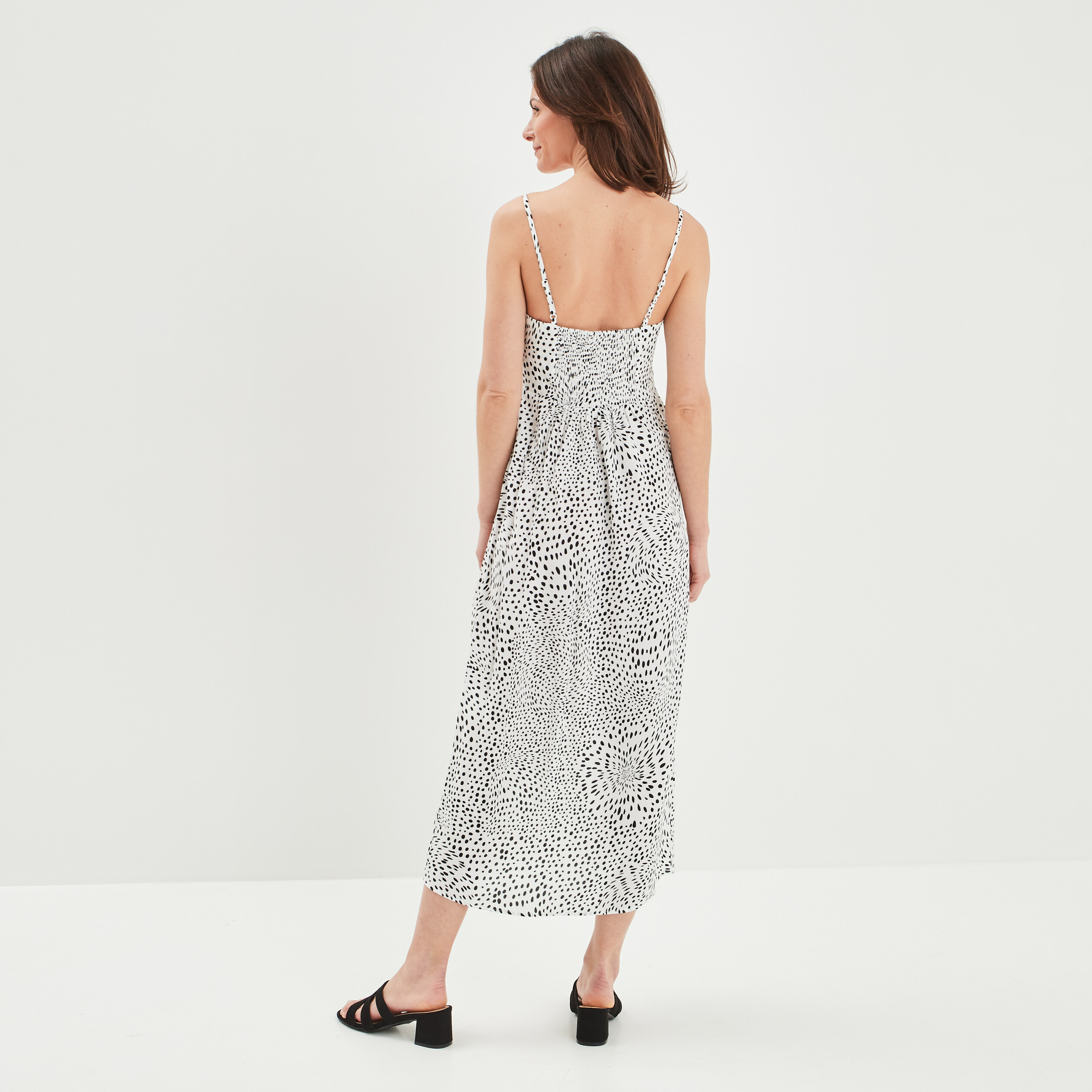 Robe longue droite fendue à bretelles ecru femme | La Halle