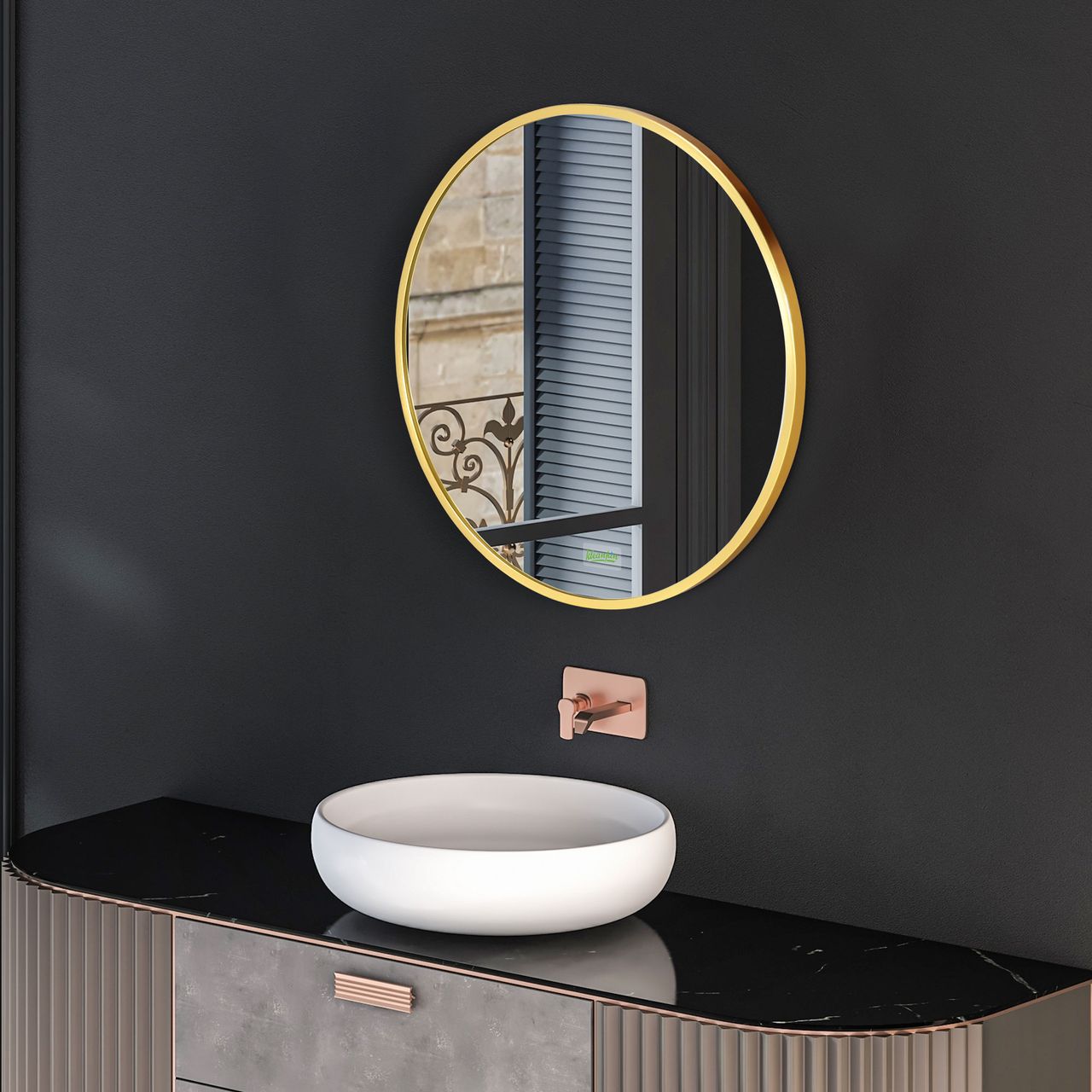 kleankin Badspiegel, Badezimmerspiegel, Ø50 cm Wandspiegel für Wohnzimmer, IP44