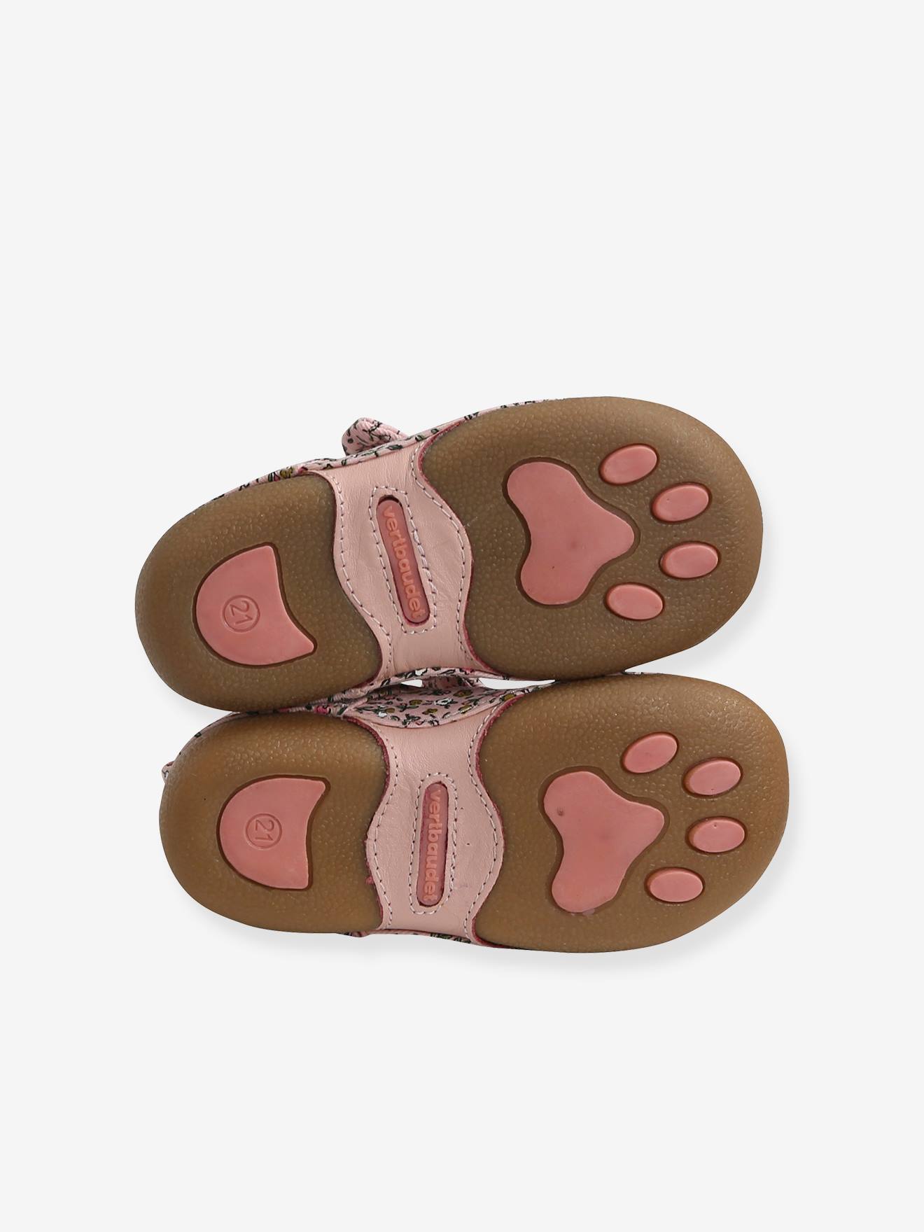 Chaussons ballerines bébé fille en toile imprimée rose clair