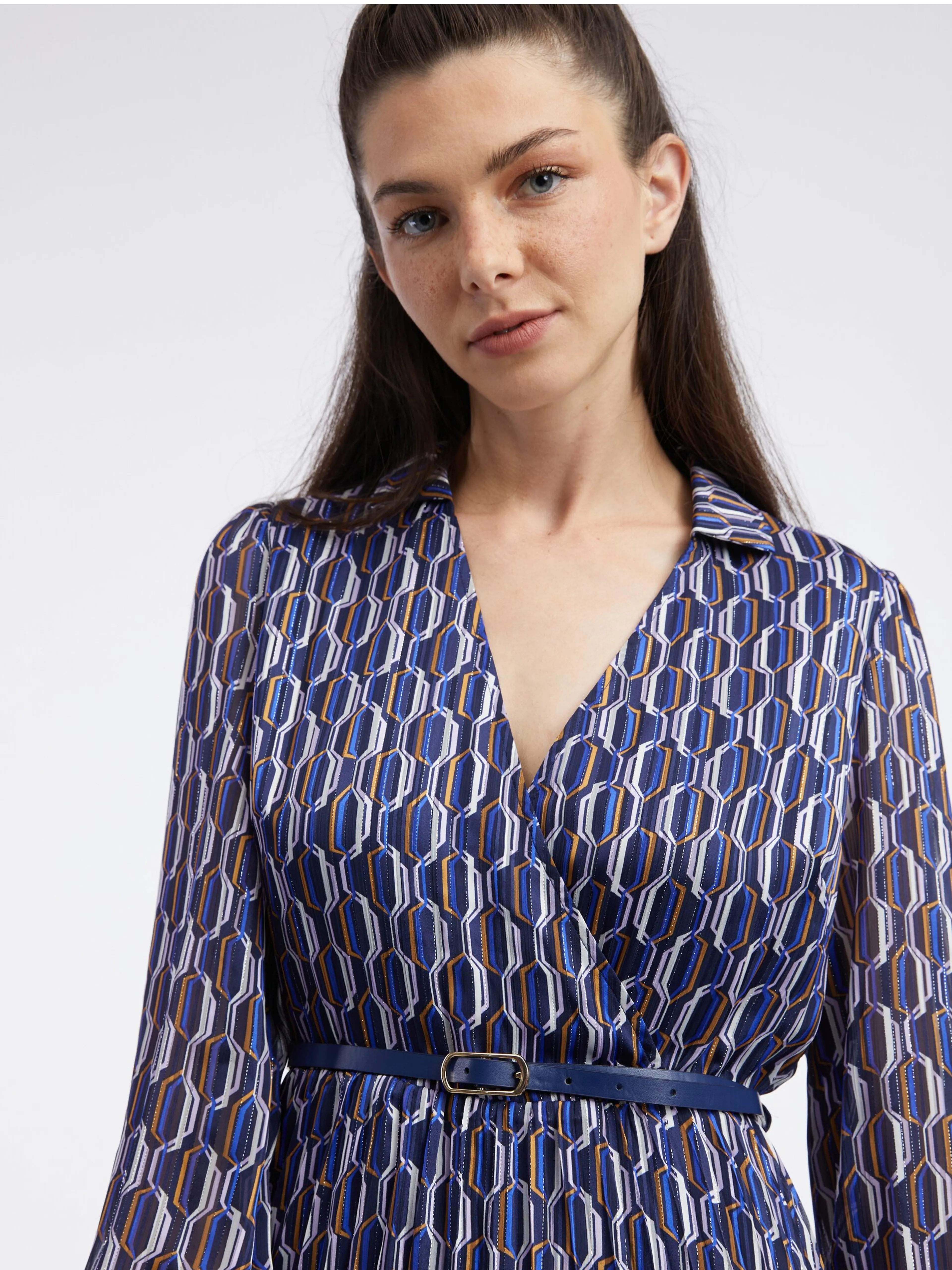 Dunkelblaues gemustertes Damenkleid ORSAY