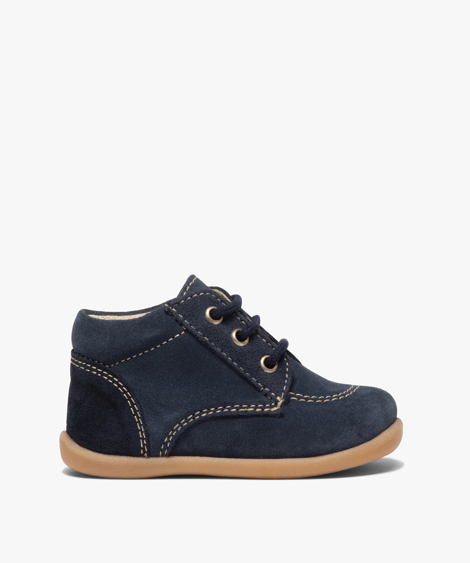 Chaussures premiers pas bébé Garçon dessus cuir uni marine | GEMO