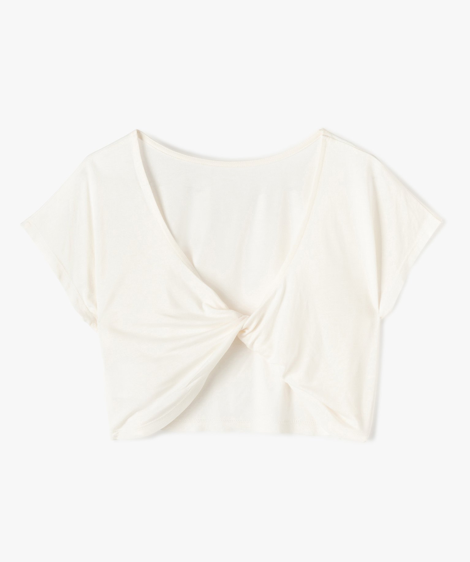 Tee-shirt fille crop top à dos ouvert ecru | GEMO