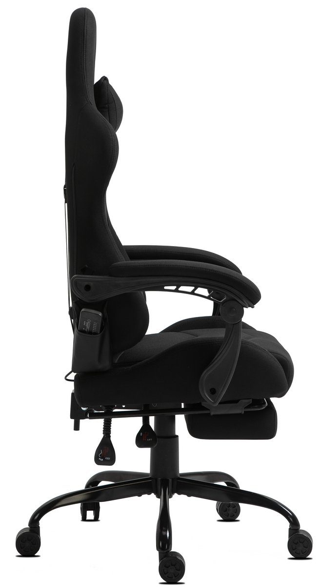 Delman Gaming-Stuhl Bürostuhl Chefsessel Massagefunktion mit 6 Vibrationspunkten Stoff, Drehstuhl, dicke Polsterung, Metallfußkreuz, Fußstütze 02-0036