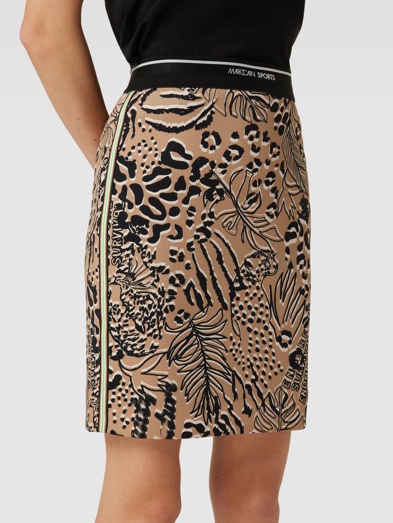 Knielanger Rock mit Allover-Motiv-Print in camel