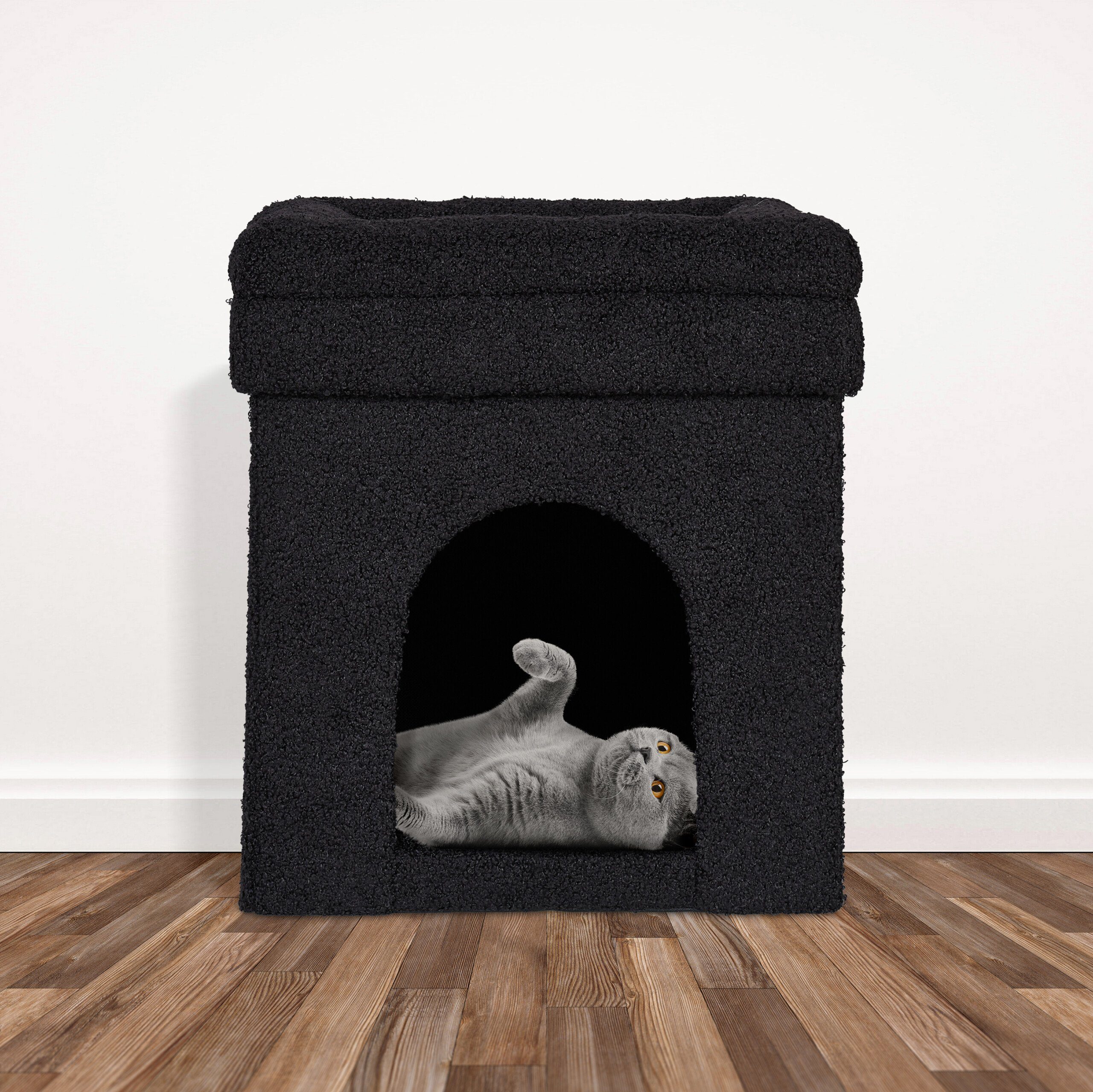 relaxdays Tierhaus Schwarze Katzenhöhle mit Sitzauflage