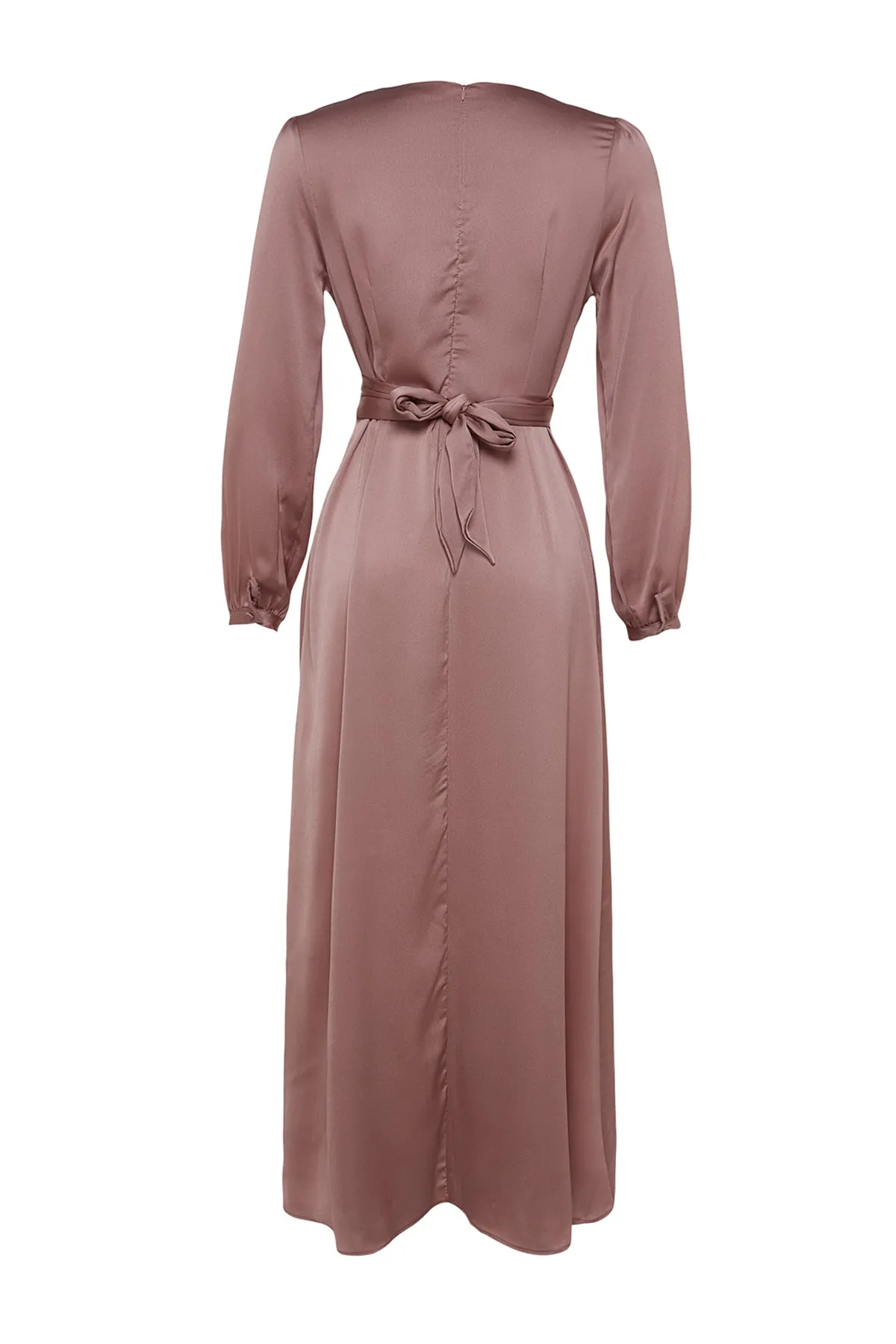 Trendyol Modest  Rosa Satin-Abendkleid mit überkreuzten Bindedetails TCTAW22EB0105