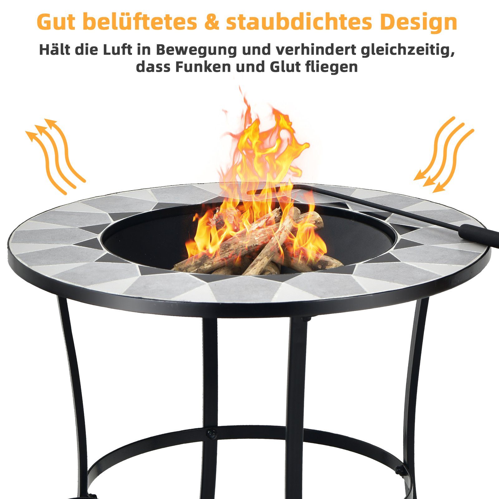 COSTWAY Feuerschale Feuerstelle, Feuertisch, mit Deckel & Feuerschürhaken