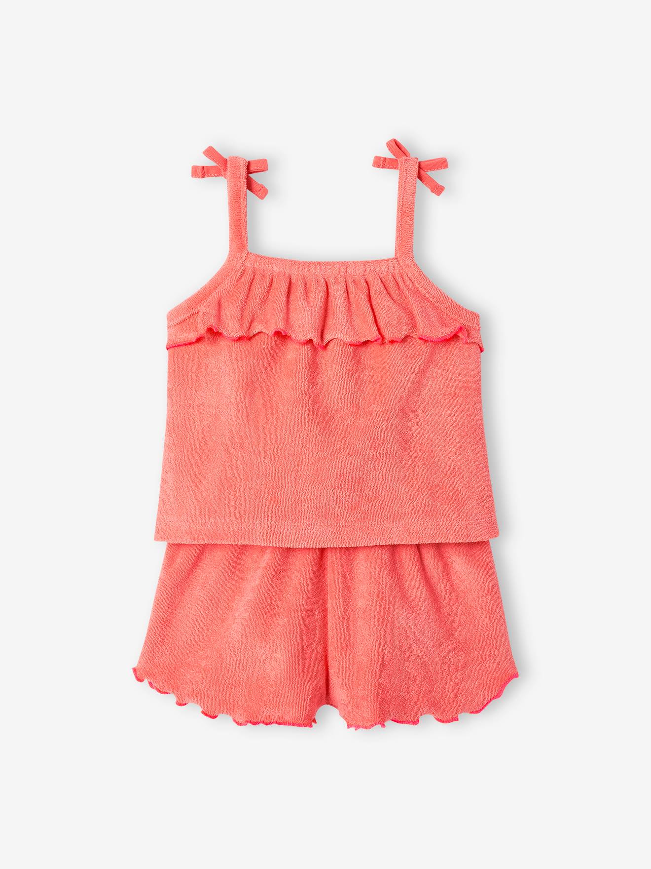 Ensemble en éponge bébé top à bretelles et short corail