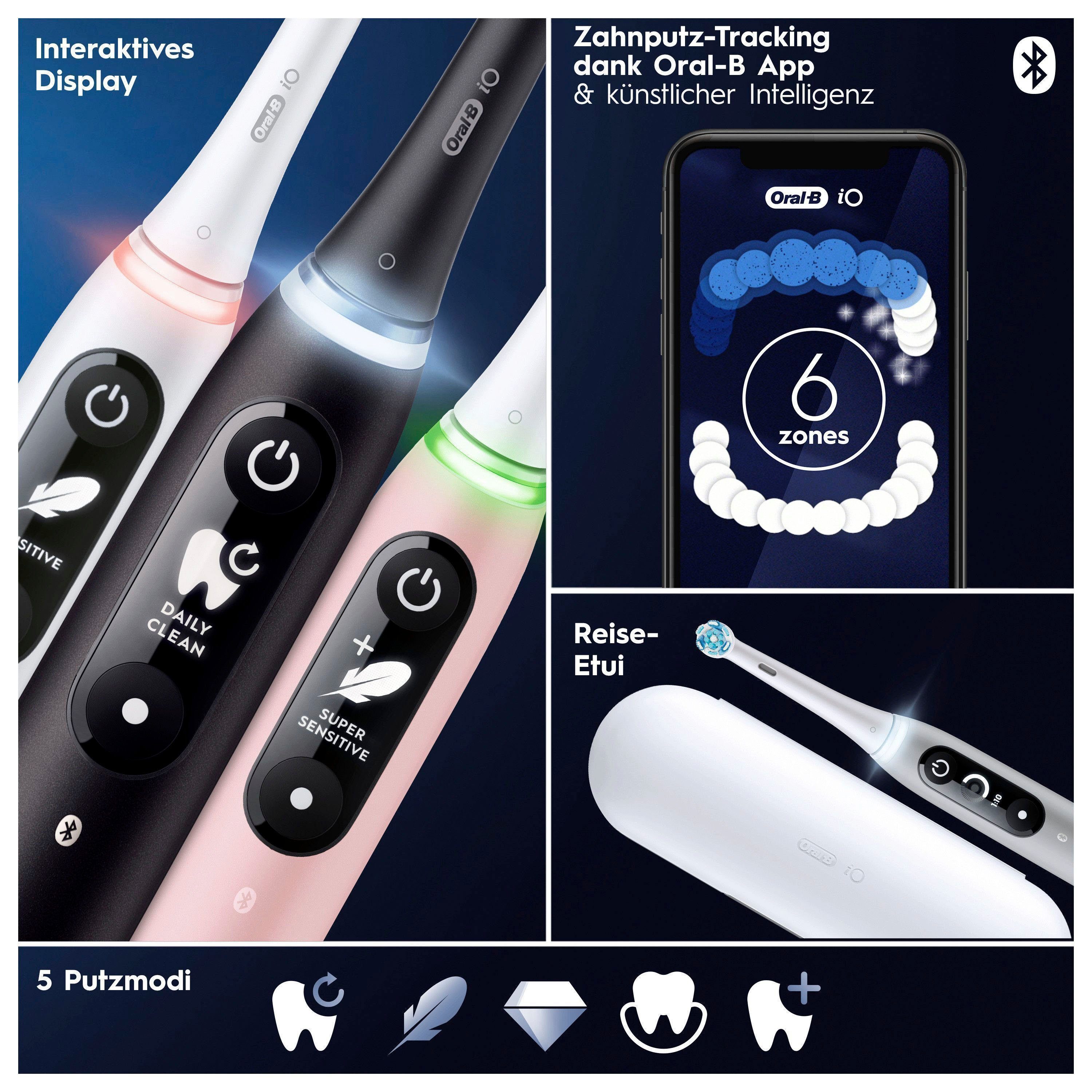 Oral-B Elektrische Zahnbürste iO 6, Aufsteckbürsten: 2 St., mit Magnet-Technologie, Display, 5 Putzmodi, Reiseetui