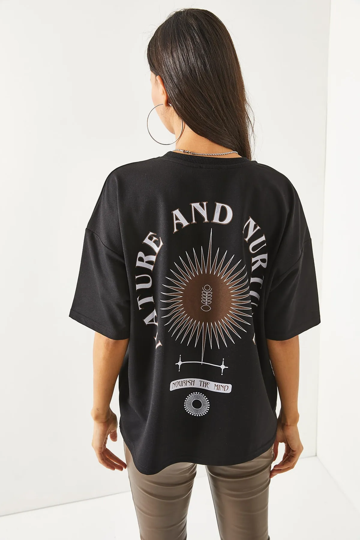Olalook  Damen-T-Shirt „Symbol“, schwarz, vorne und hinten bedruckt, 2-fädig, Unisex-Übergröße-T-Shirt TSH-19000696