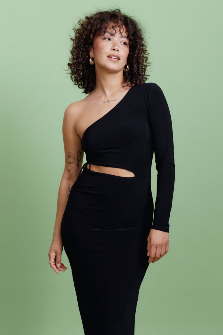 Drawstring one shoulder dress