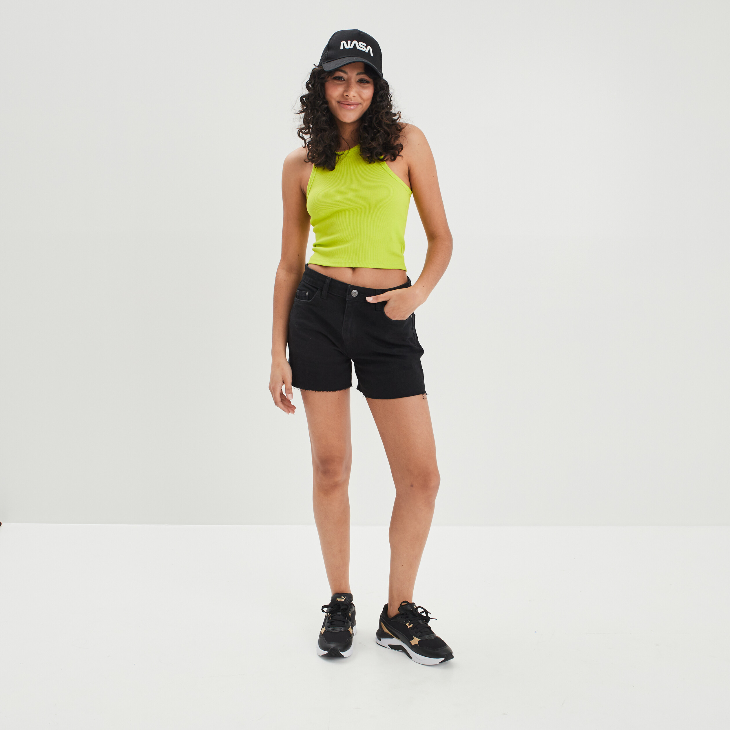 Débardeur côtelé encolure américaine jaune fluo femme | La Halle