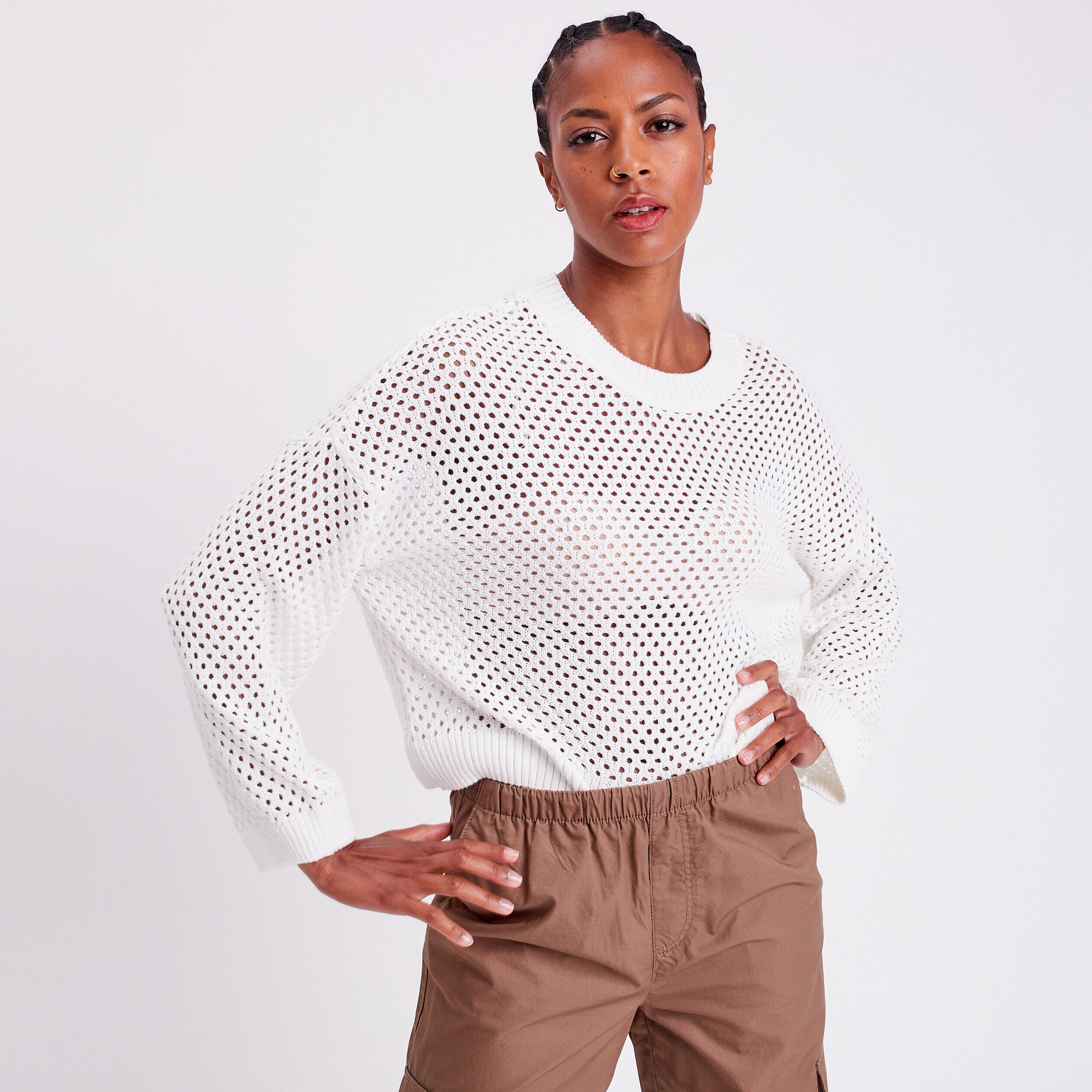 Pull ajouré col rond ecru femme | Cache Cache