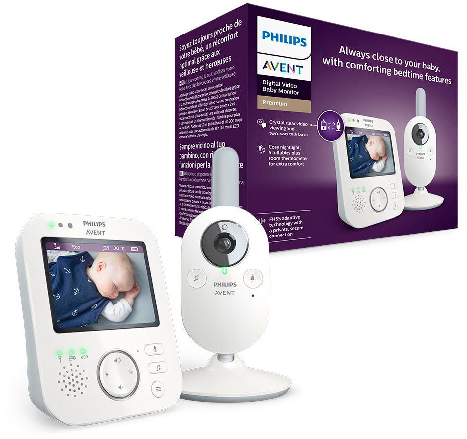 Philips AVENT Video-Babyphone SCD843/26, sichere Verbindung, 3,5 Zoll Farbdisplay, Eco-Mode