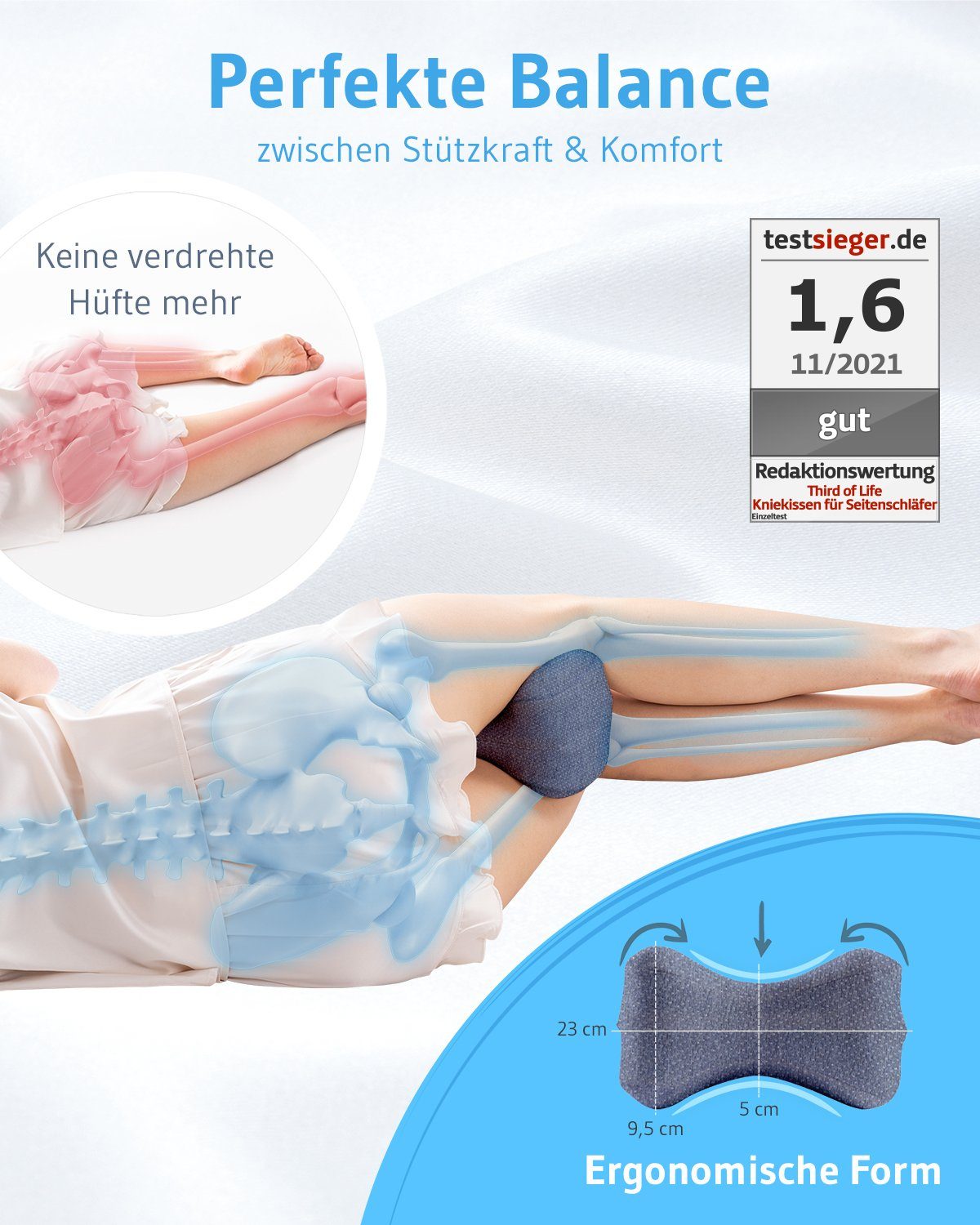Third of Life Kniekissen Knie-Stützkissen mit schnelltrocknendem Bezug