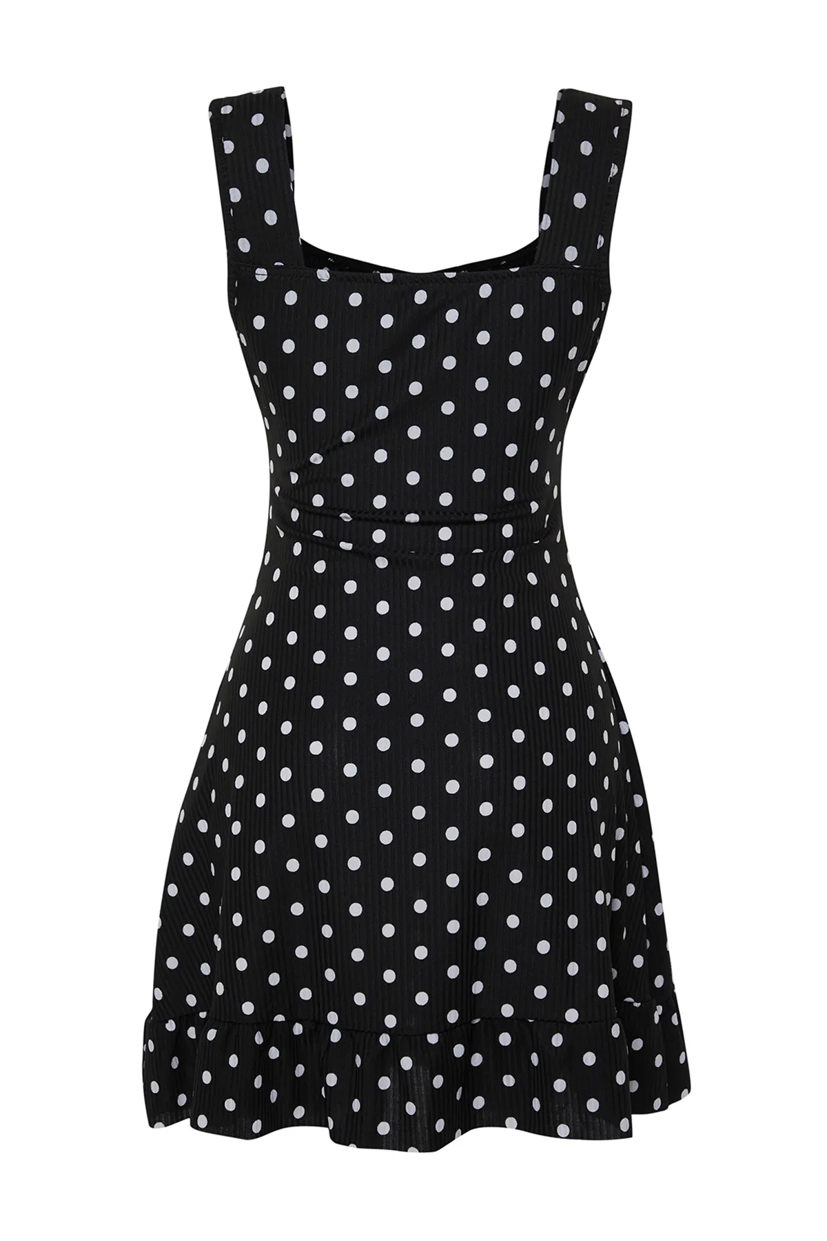 Trendyol Collection  Schwarz*001 Mini-Strick-Minikleid mit quadratischem Ausschnitt und Volants in A-Linie TWOSS23EL00348