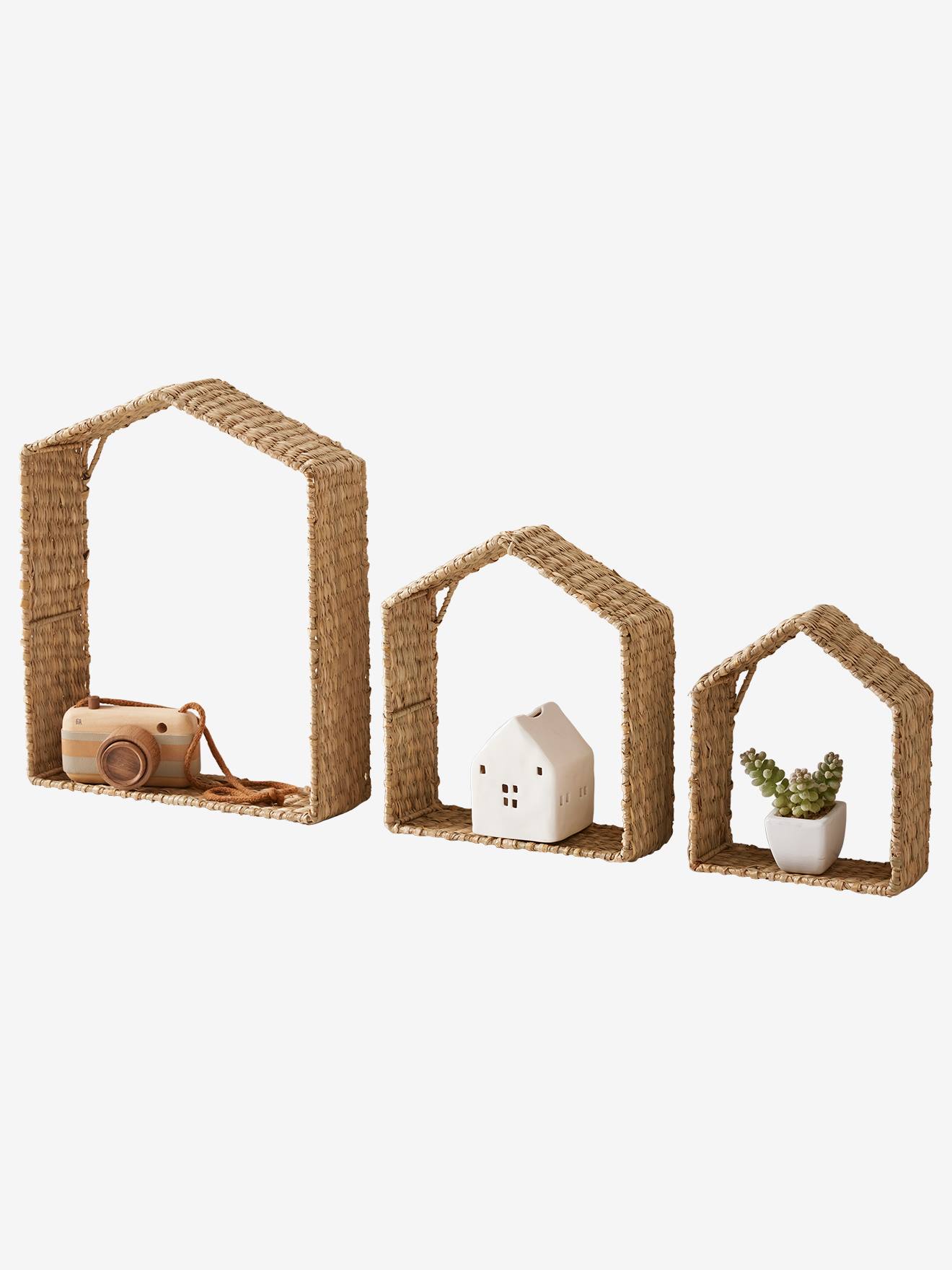 Vertbaudet 3er-Set Kinderzimmer Deko-Regale HAUS Seegras - natur