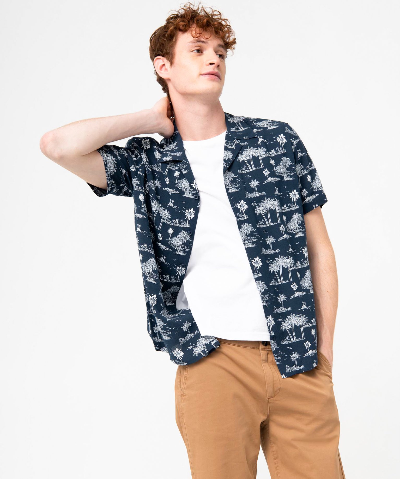 Chemise homme à manches courtes en viscose fluide imprimée imprime | GEMO