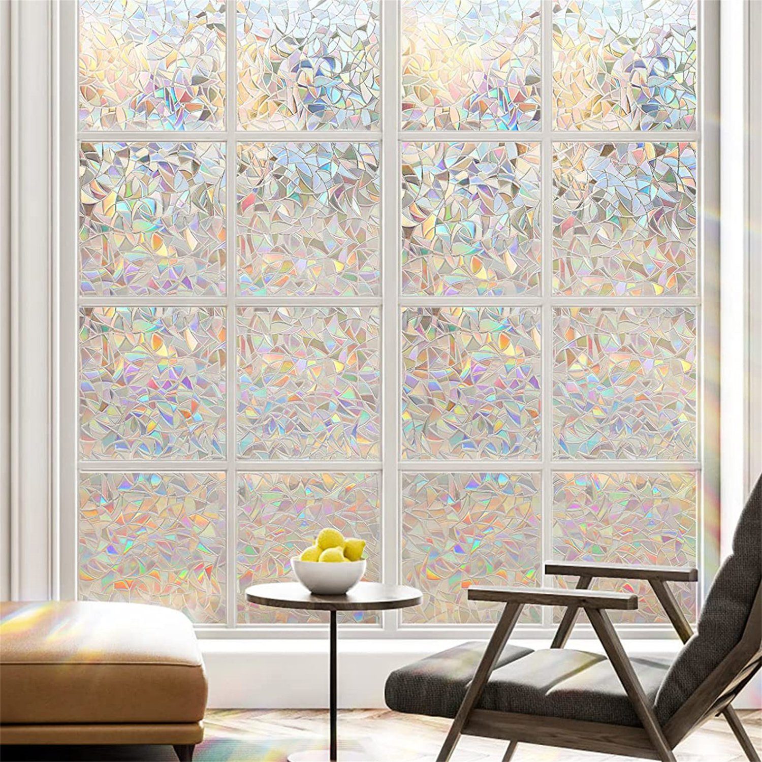 Fensterfolie Sichtschutzfolie Fenster 60x200cm, Selbstklebend 3D Regenbogen, AROMUJOY, strukturiert, statisch haftend