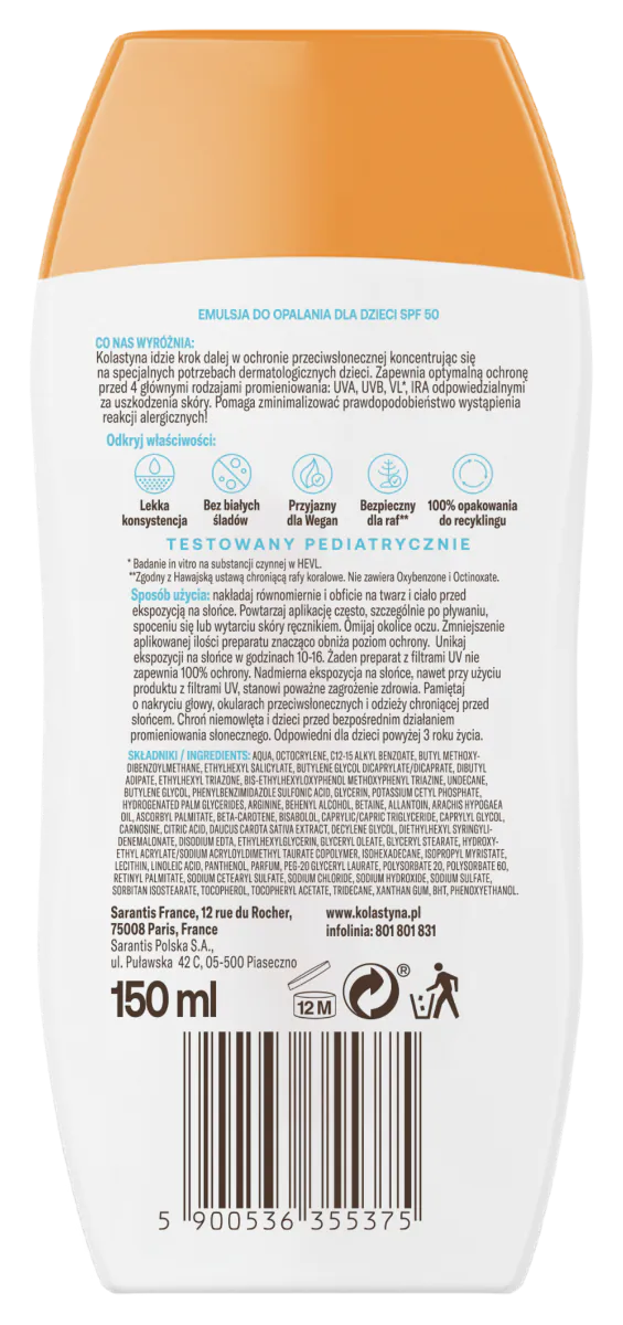Kolastyna Sun Kids SPF50 - Лосион за сунчање за децу SPF 50 150 мл