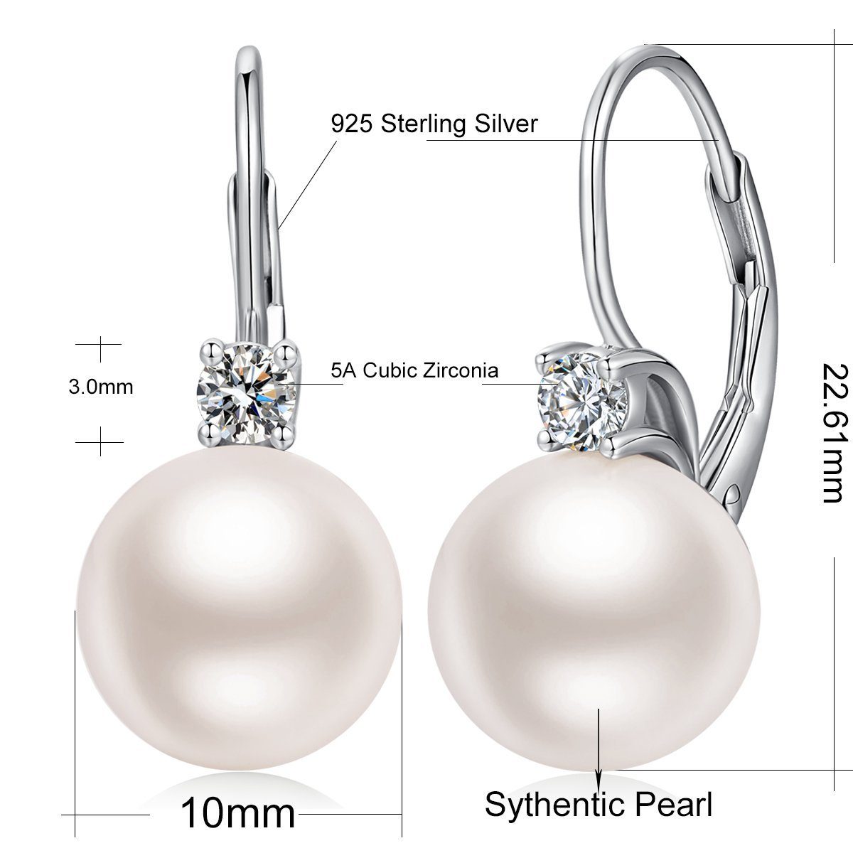 POCHUMIDUU Paar Ohrhänger 18 Karat Weiß Vergoldet Perlen Ohrringe Damen (2-tlg), 925 Sterling Silber