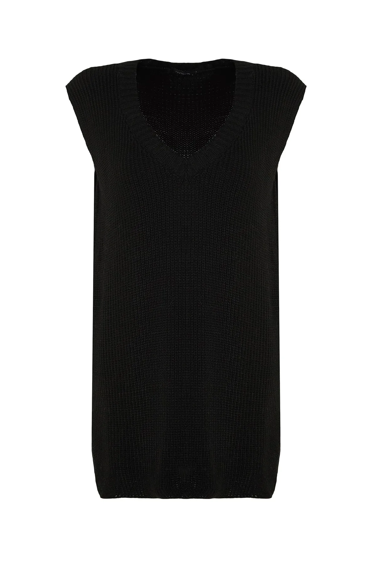 Trendyol Modest  Schwarzer Selanik-Strickpullover mit Schlitz und V-Ausschnitt TCTAW24UV00003