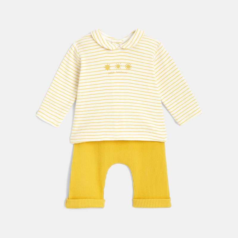 Ensemble t-shirt et pantalon bébé garçon en coton bio jaune Absorba