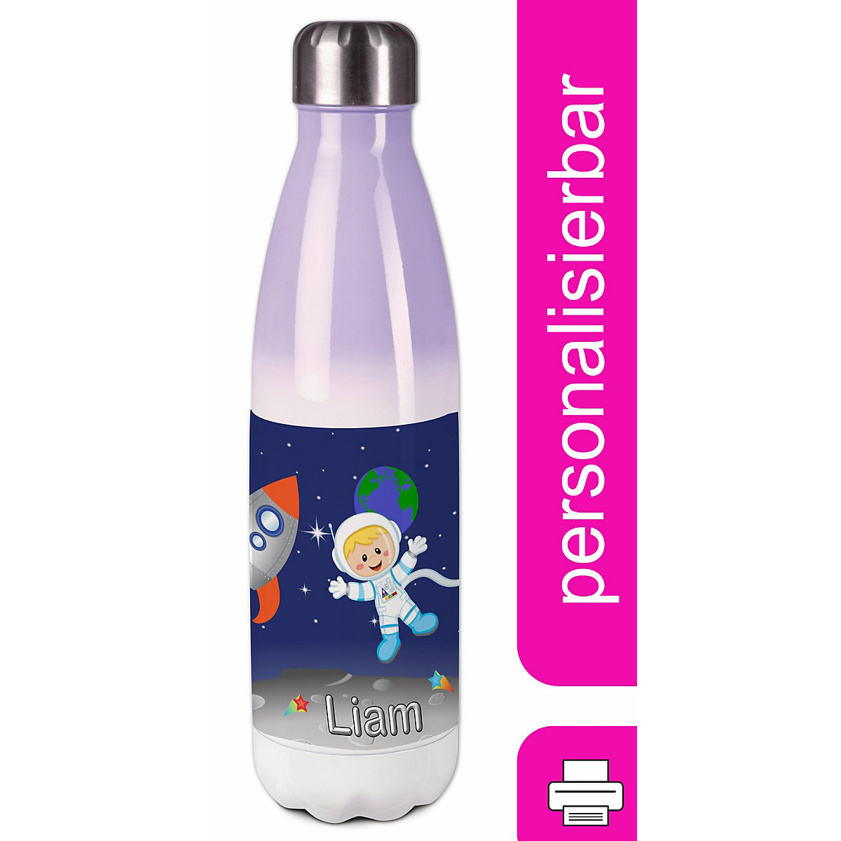 Edelstahl Kinder Thermoflasche / Trinkflasche bunt Weltall Spülmaschinenfest, Auslaufsicher, Bruchfest, Doppelwandig, Für Heißgetränke geeignet, Mit Deckel, Isoliert