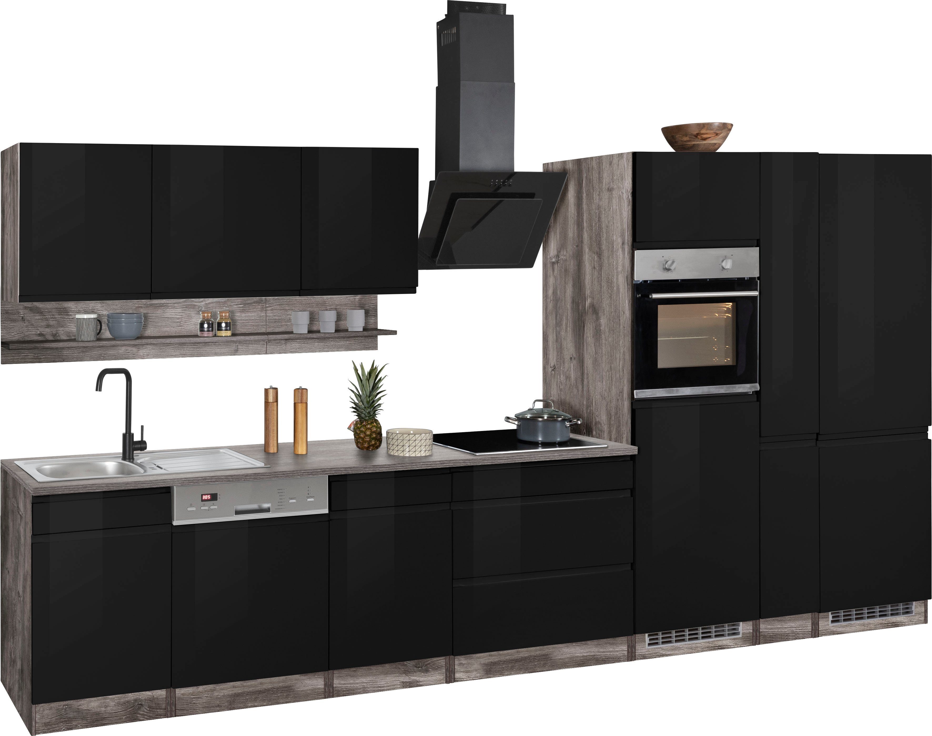HELD MÖBEL Küche Virginia, Breite 390 cm, mit Glaskeramik-oder Induktionskochfeld