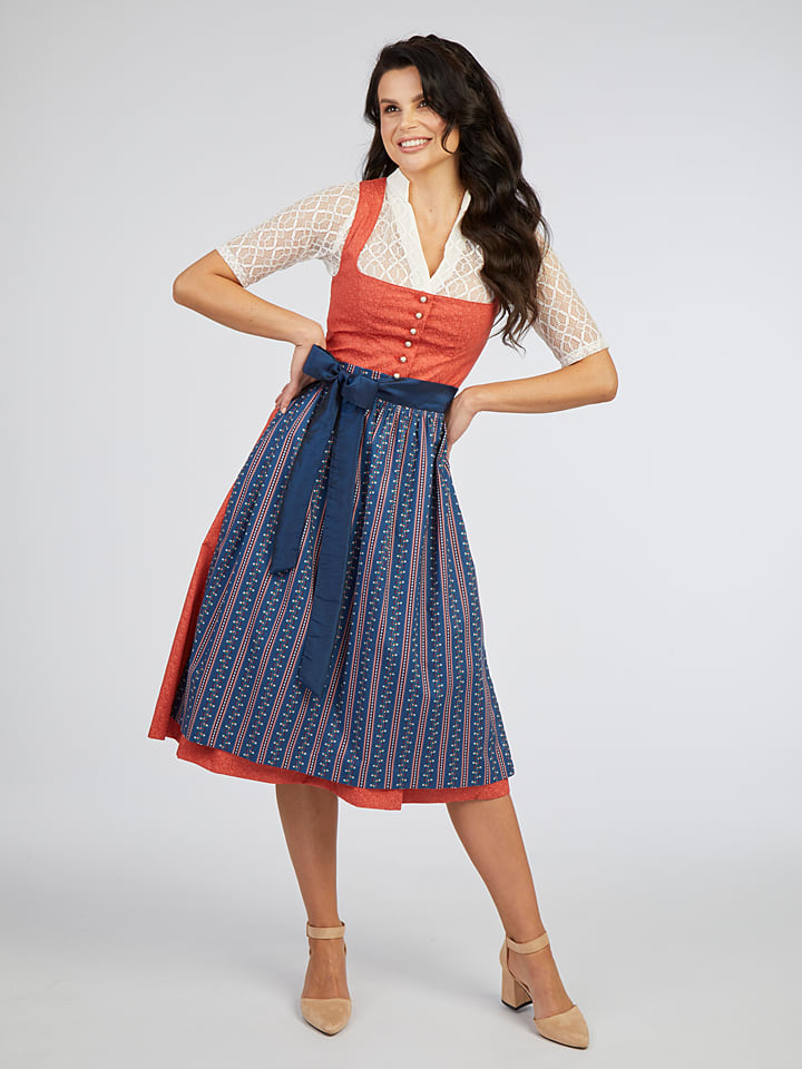 Turi Landhaus Dirndl in Koralle/ Dunkelblau günstig kaufen