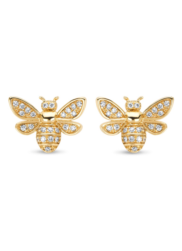 Diamond Point Yellow gold earrings, 0.22 ct diamond, Queen Bee