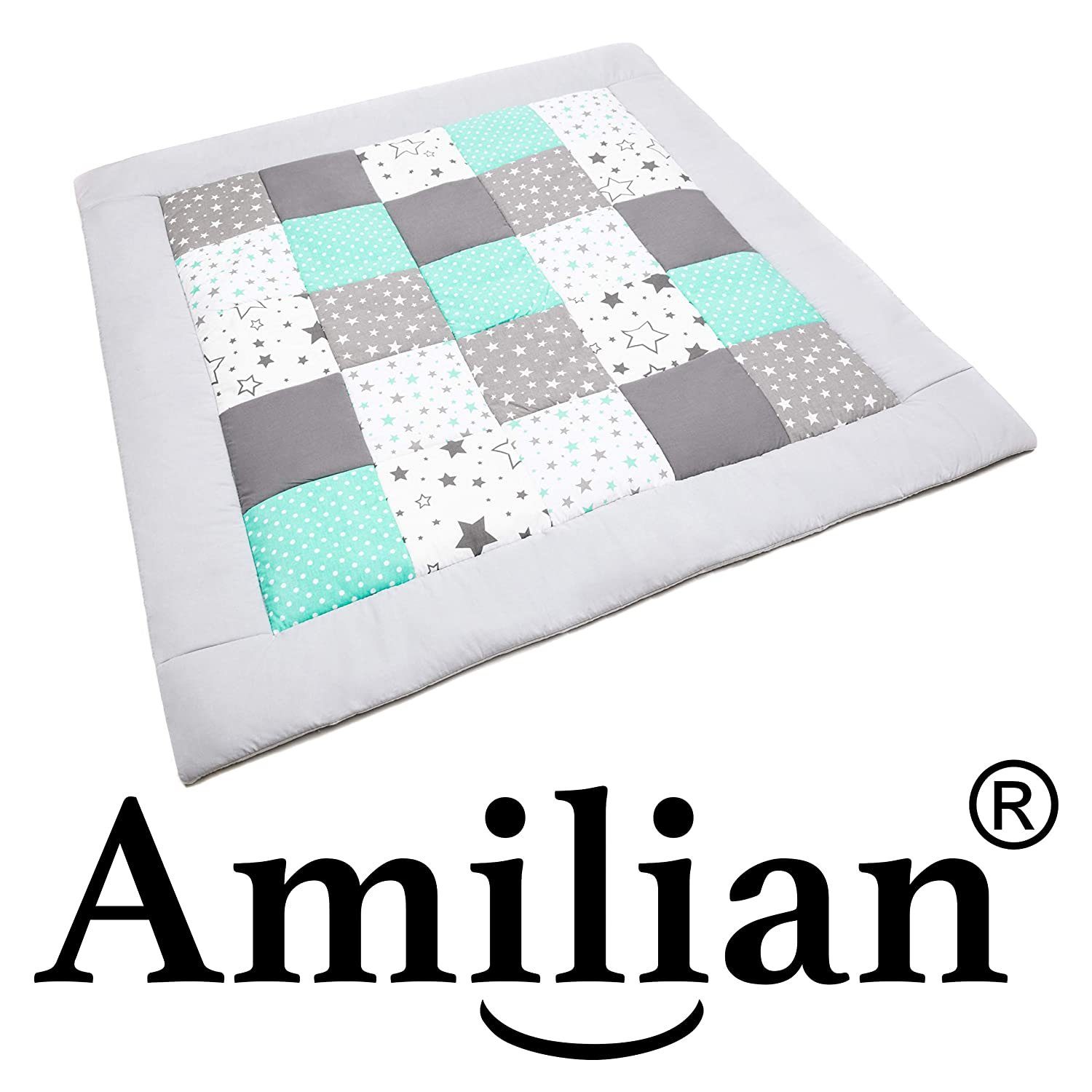 Krabbeldecke (Made in EU) Patchworkdecke, Patchwork: Spieldecke, Laufgittereinlage, Decke, Kuscheldecke, Spielmatte, Matte, Krabbelmatte, als Geschenk für Baby, Kinder, Erstausstattung M058, Amilian