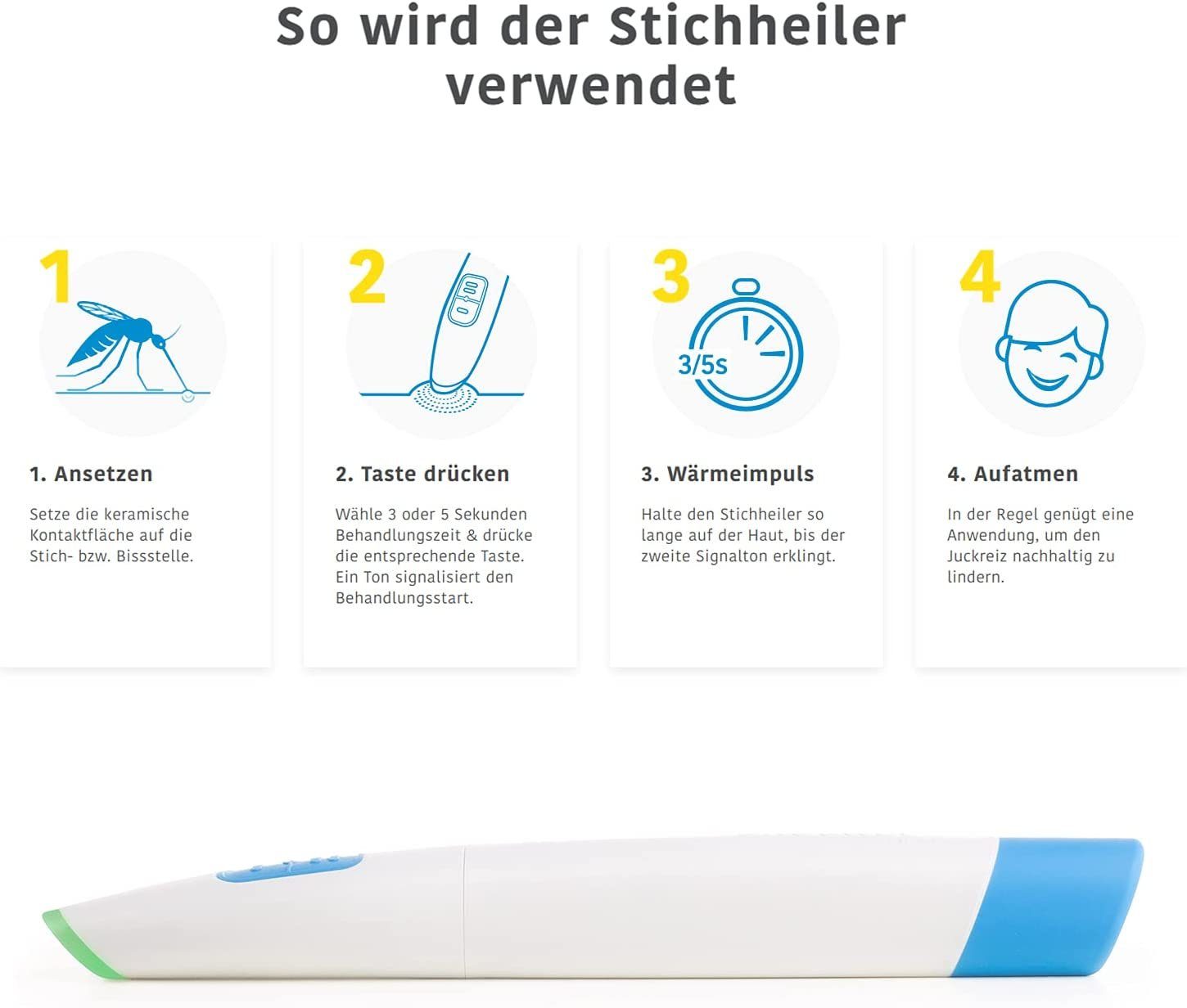 bite away Insektenstichheiler Neo Original Stichheiler mit LED-Ring Mückenstich, Insektenstichheiler, 1-tlg., elektronischer Stichheiler. Ersetzt nicht den Mückenschutz, Stichheiler, Stick, Mückenstift, Hitzestift, Elektro Stick, Elektrisch