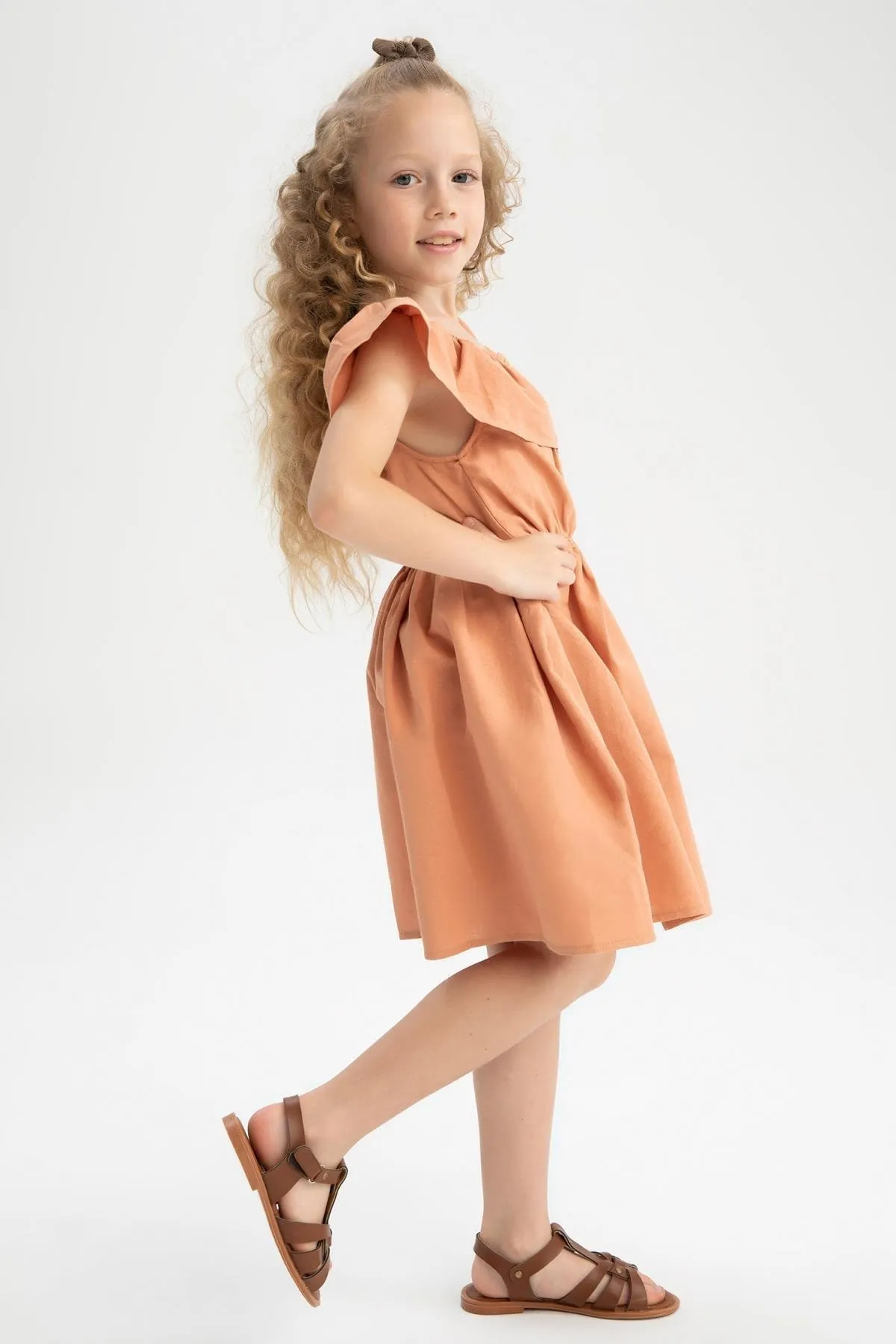 DeFacto  Flexibles, kurzes, ärmelloses Popeline-Kleid mit Carmen-Kragen für Mädchen