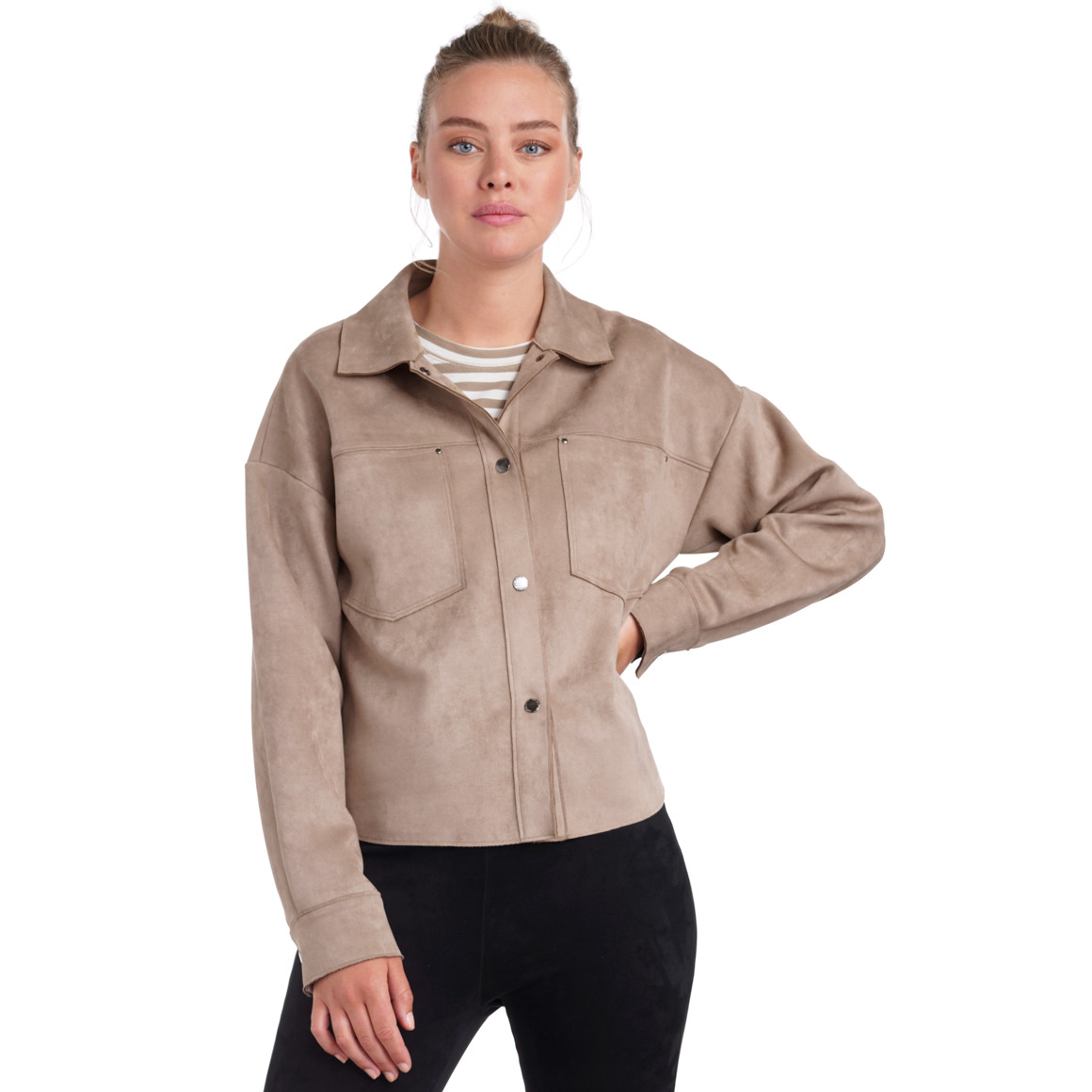 Damen Velours-Bluse mit Druckknopfleiste