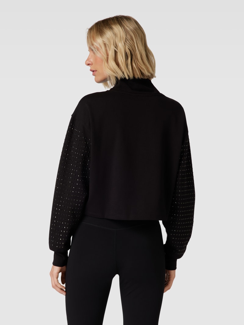 Cropped Sweatshirt mit Applikationen Modell 'RHINESTONE' in schwarz