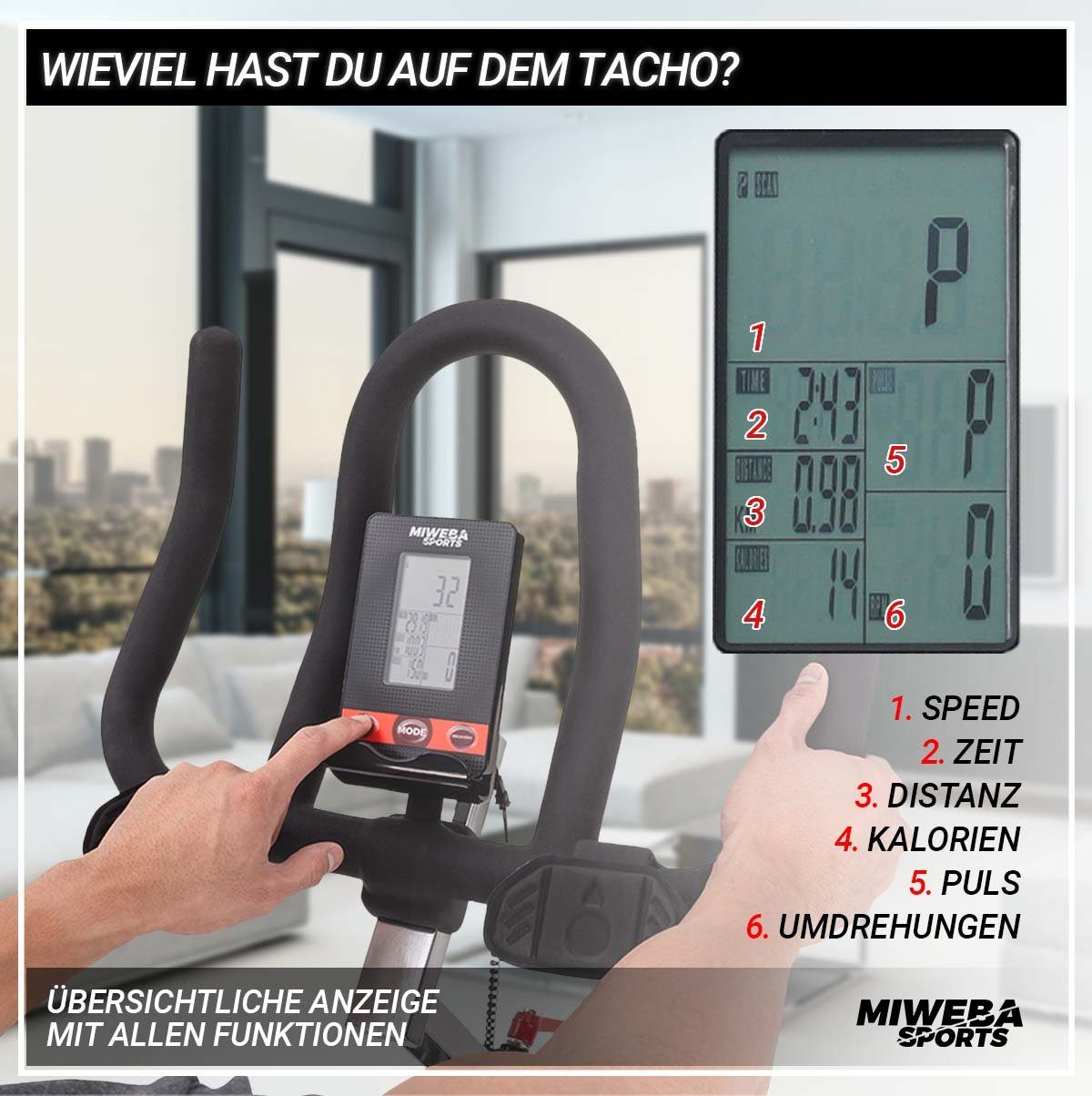 Miweba Sports Speedbike Profi Indoor Cycle Bike MS500 inkl. Pulsgurt - 25 Kg Schwungmasse (Sportgeräte für zu hause, Heimtrainer Fahrrad, Trimmrad, Fahrradtrainer, Cardio, Sport, Training, Ganzkörpertraining, 2-tlg., iConsole+, Kinomap-App, Pulsmesse