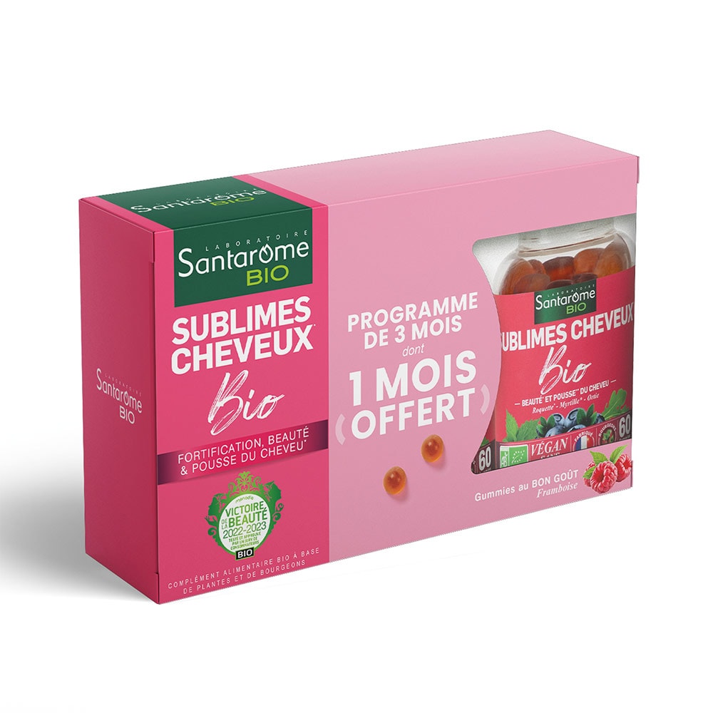 Santarome Bio Coffret 2 + 1 Sublimes Cheveux Bio - Beauté des cheveux - 3 mois Complément alimentaire cheveux