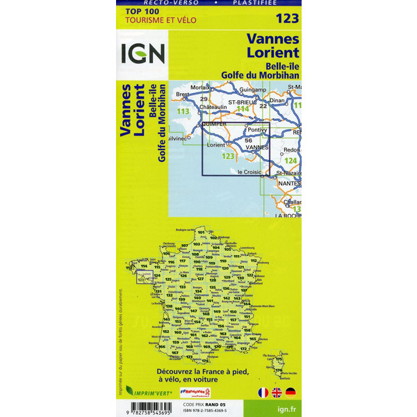 IGN 1:100 000 Vannes Lorient - Straßenkarte