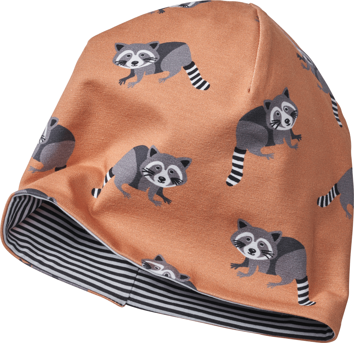 Mütze zum Wenden mit Waschbär-Muster, orange, Gr. 50/51, 1 St