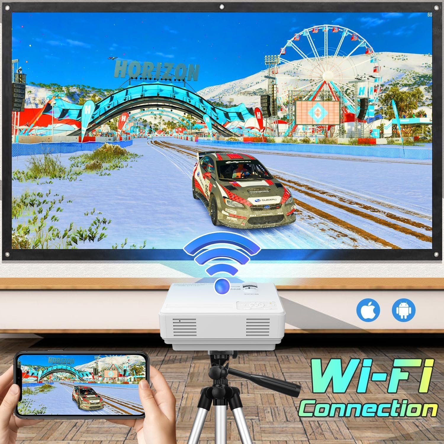 YOOYAA Full HD Unterstützt, Video Portabler Projektor (8500 lm, 1920 x 1080 px, Heimkino Beamer für Handy Phone, Tablet/Laptop/PC/TV-Box, HDMI, USB)