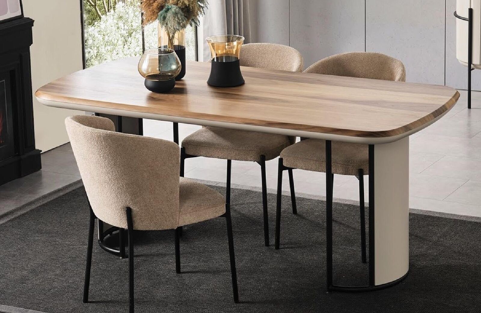 JVmoebel Esszimmer-Set Set Esstisch 4x Stühle Lehn Stuhl Garnitur Tische Esszimmer Gruppe, (5-St)