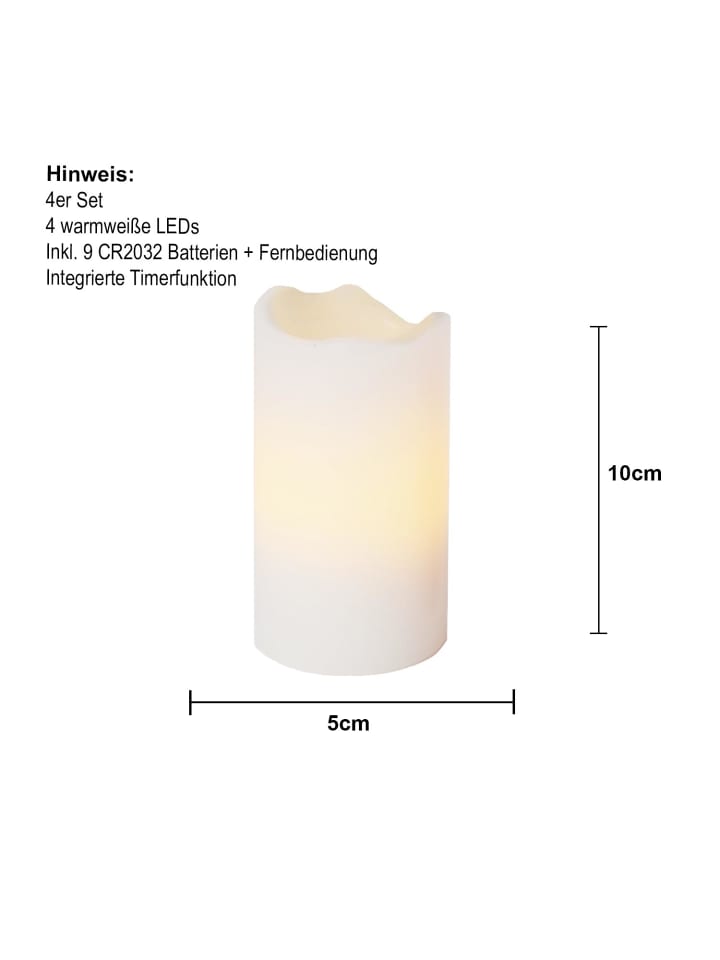 STAR Trading Kerzen-Set Advent, 4 Stück, Stumpenkerzen, Wachs, Weiß, LED, Timer, Wa günstig kaufen onesize
