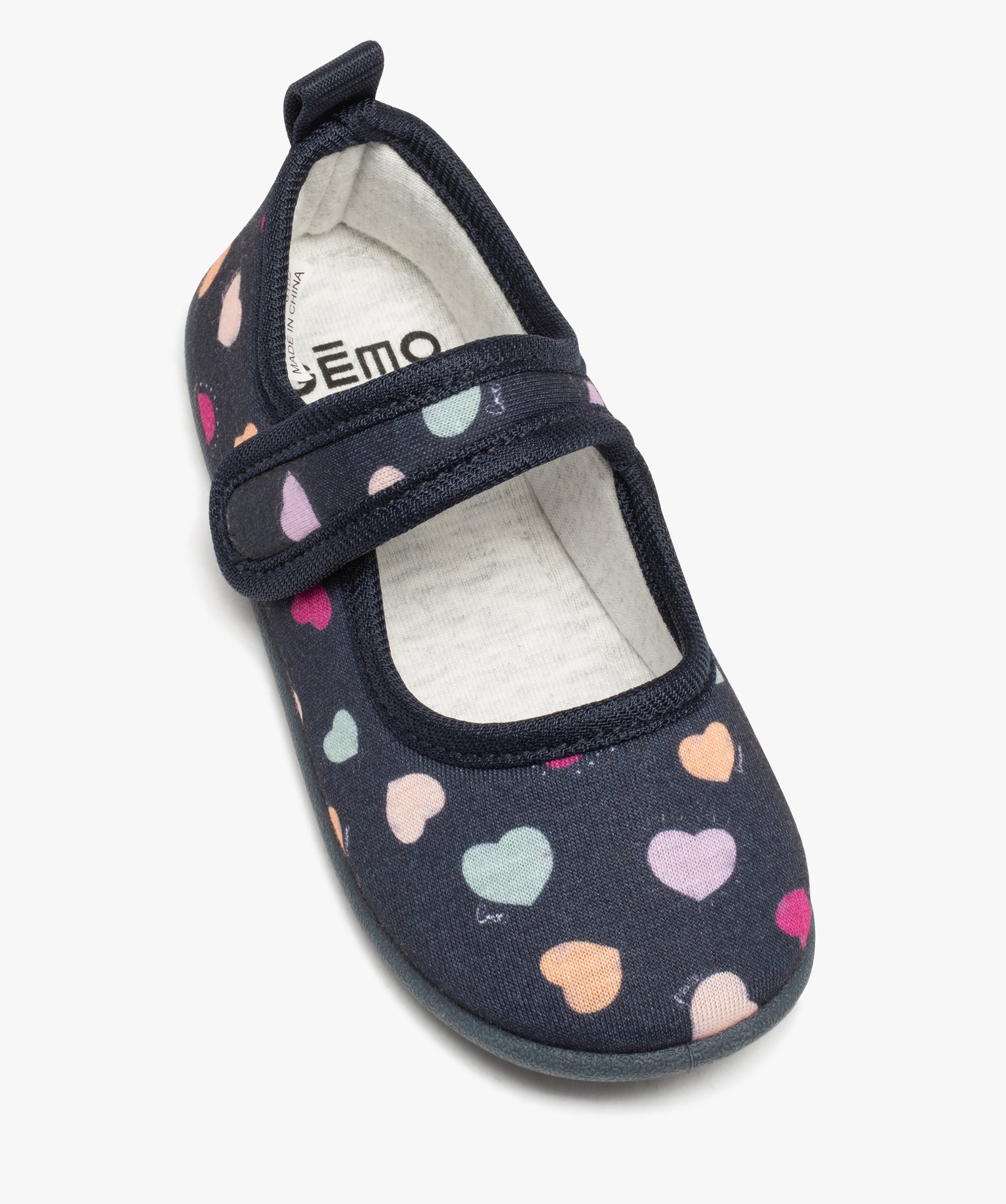 Chaussons fille ballerines en textile imprimé petits coeurs bleu | GEMO