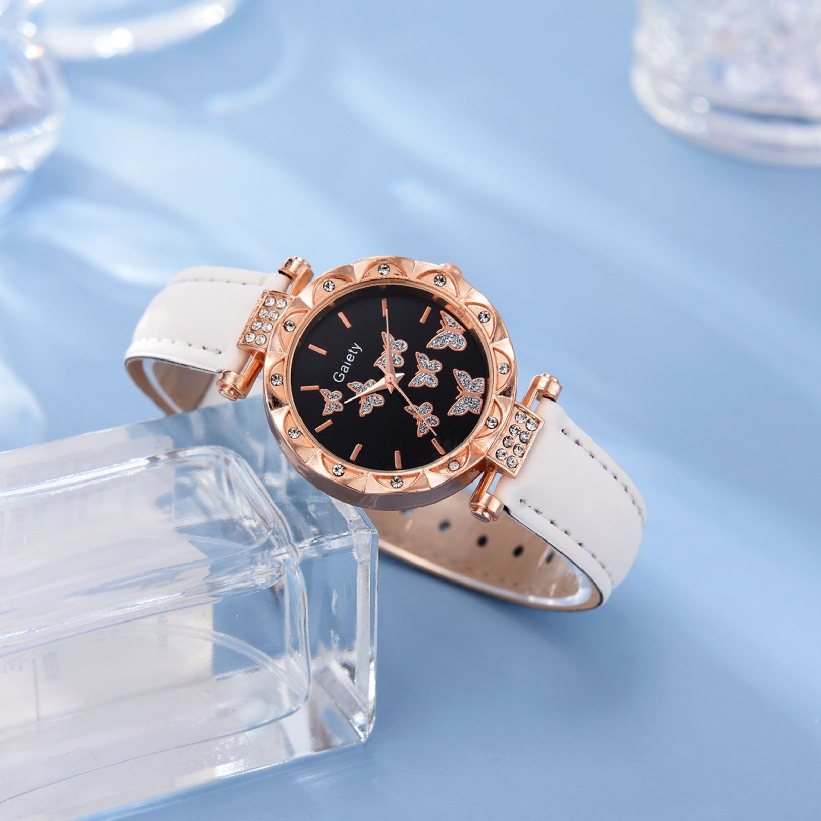 farfi Quarzuhr Watch Schmuck Set(Set, 6-tlg) Butterfly Decor Quartz Watch Gift, (1 x Uhr, 1 x Armband, 1 Paar Ohrringe,1 x Halskette,1 x Ring, Ohne Box)