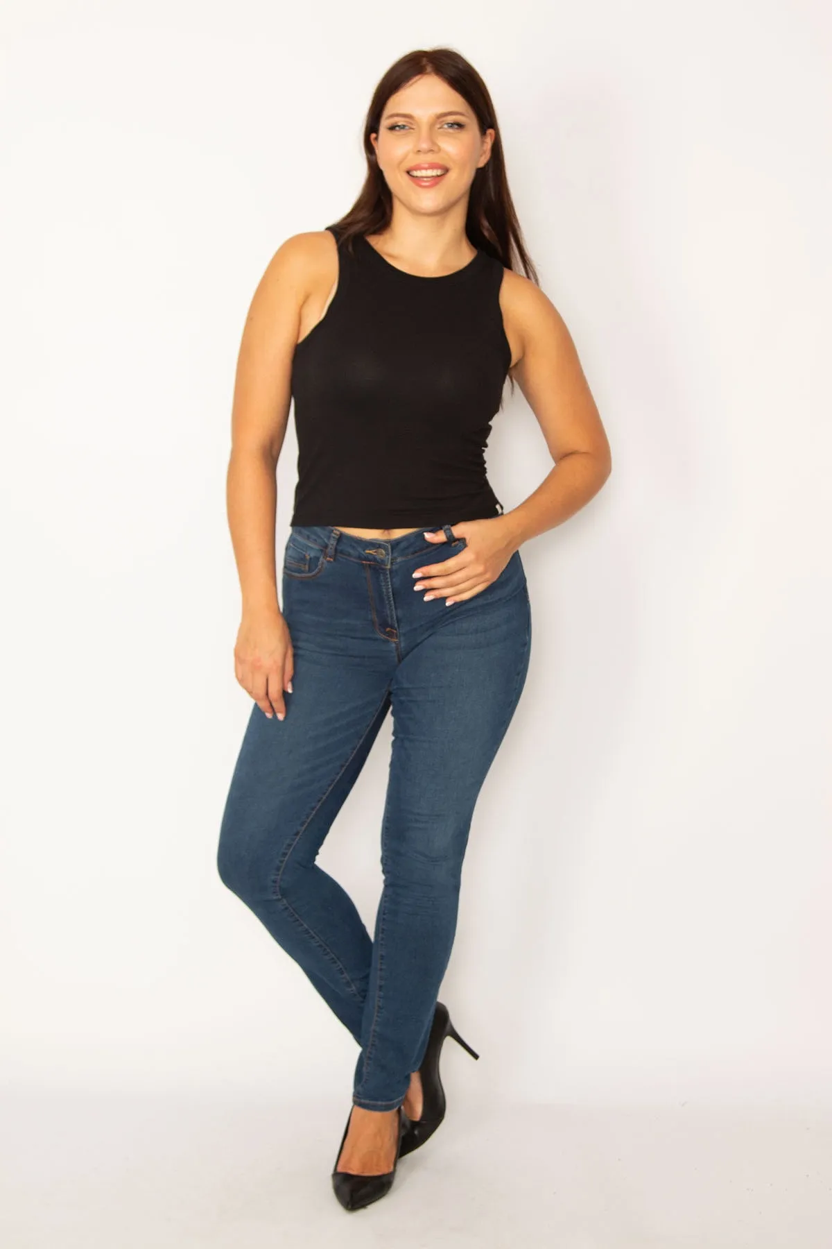 Şans Tekstil  Marineblaue 5-Pocket-Röhrenjeans für Damen 26a34216