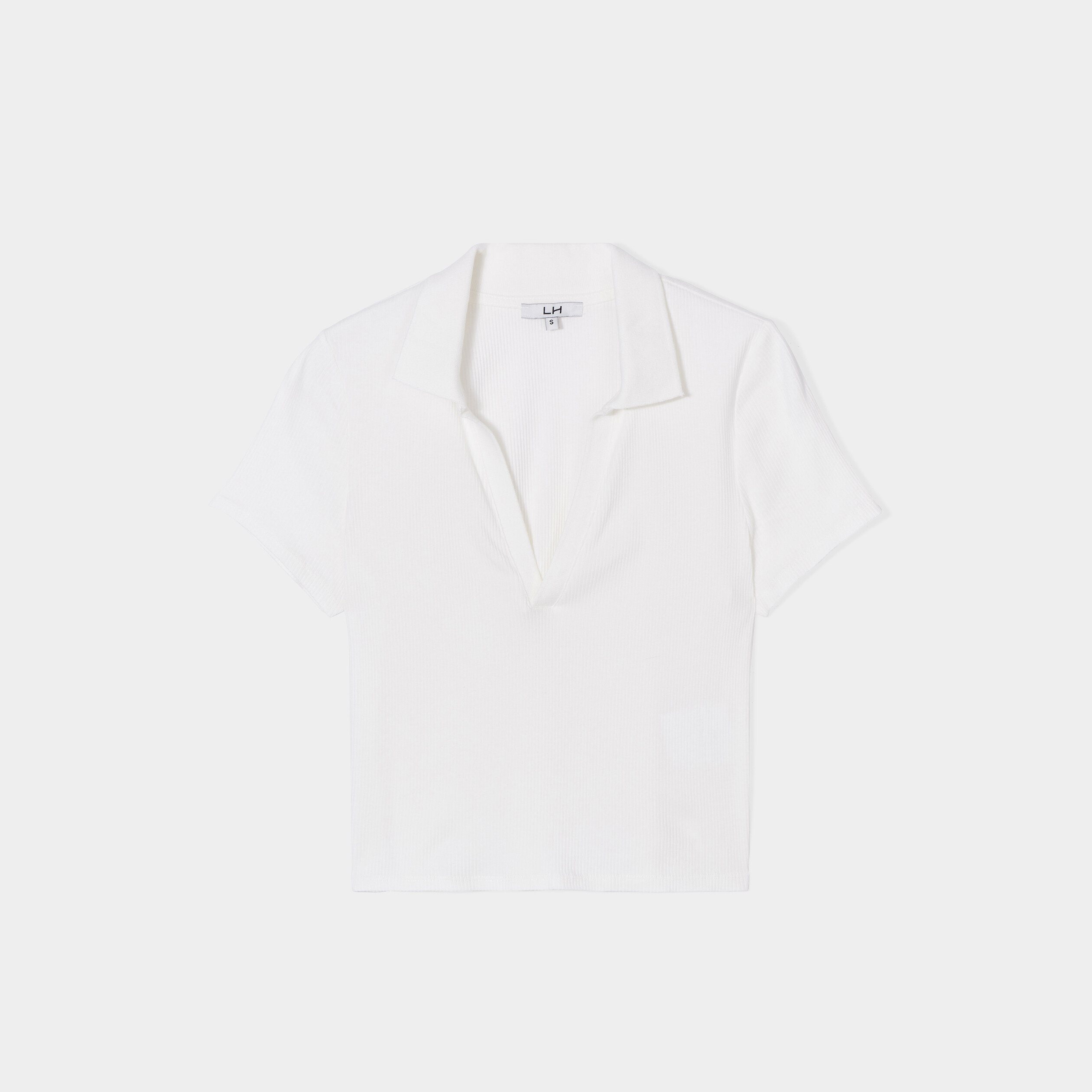 T-shirt court côtelé col polo coton blanc femme | La Halle