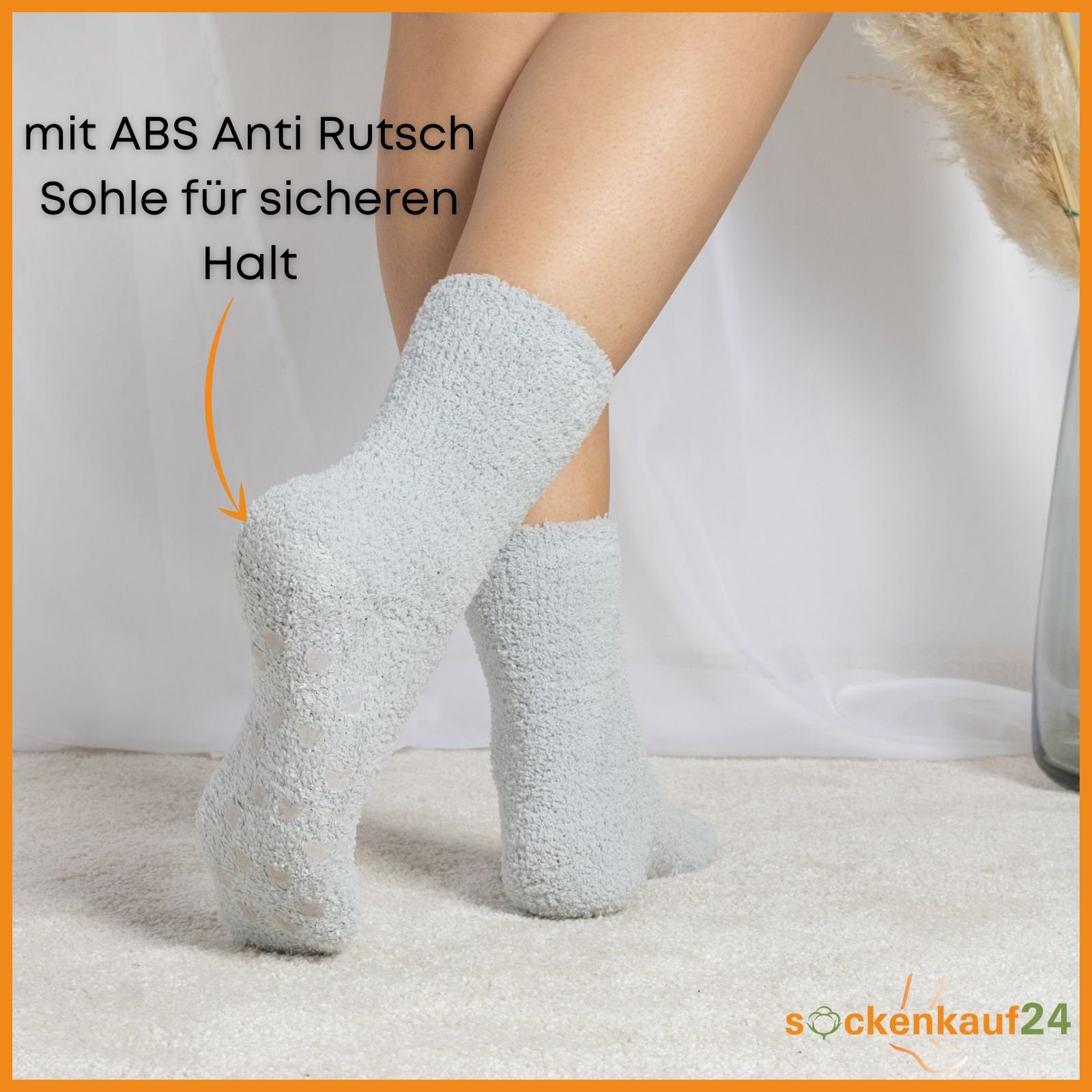 sockenkauf24 Kuschelsocken 6 oder 12 Paar Damen Socken mit ABS Anti Rutsch Sohle (6-Paar, Größe 35-42) - 37417 WP