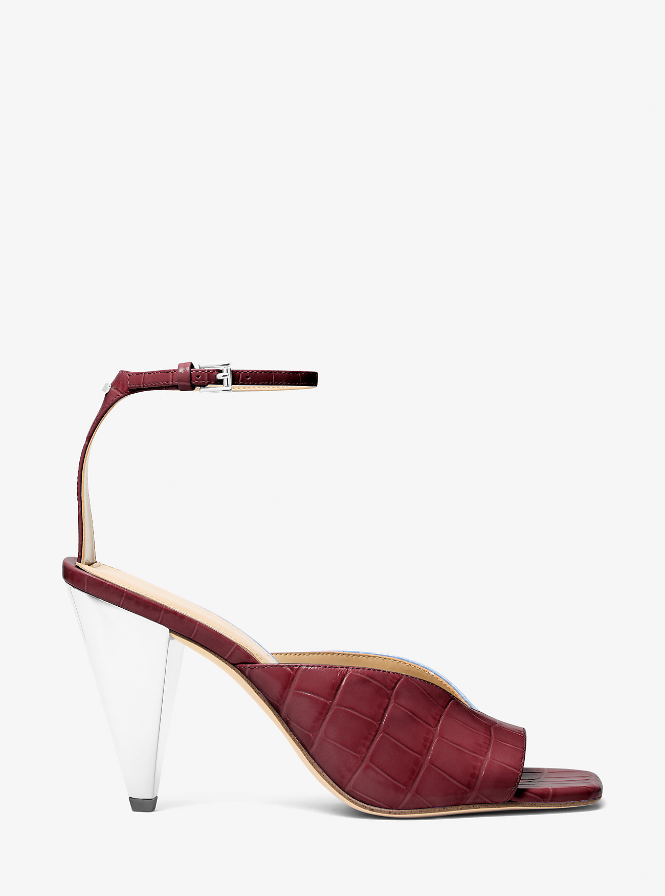 Electra Crocodile Embossed Leather Sandal - OXBLOOD