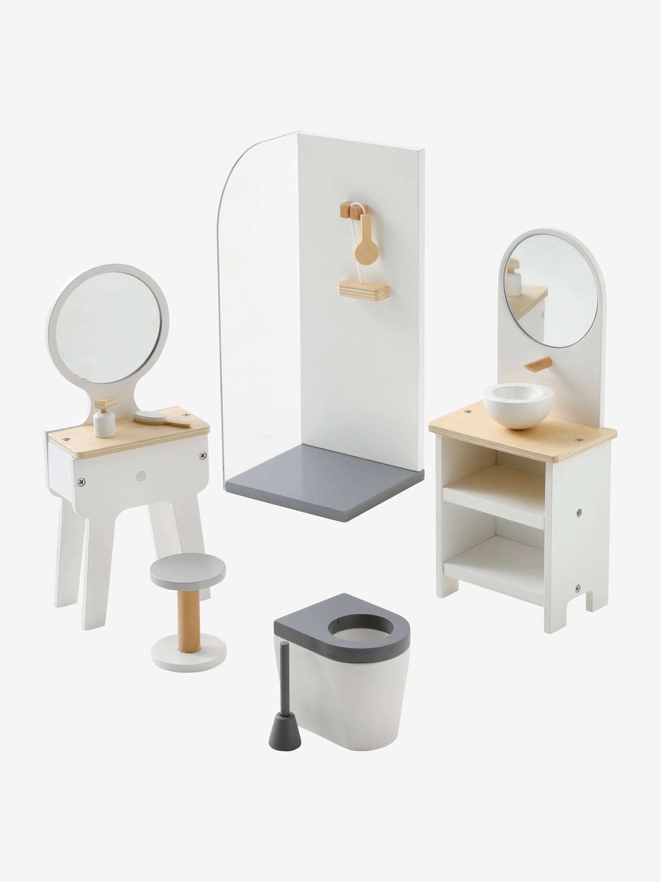 Mobilier de salle de bain pour poupée mannequin en bois FSC® blanc